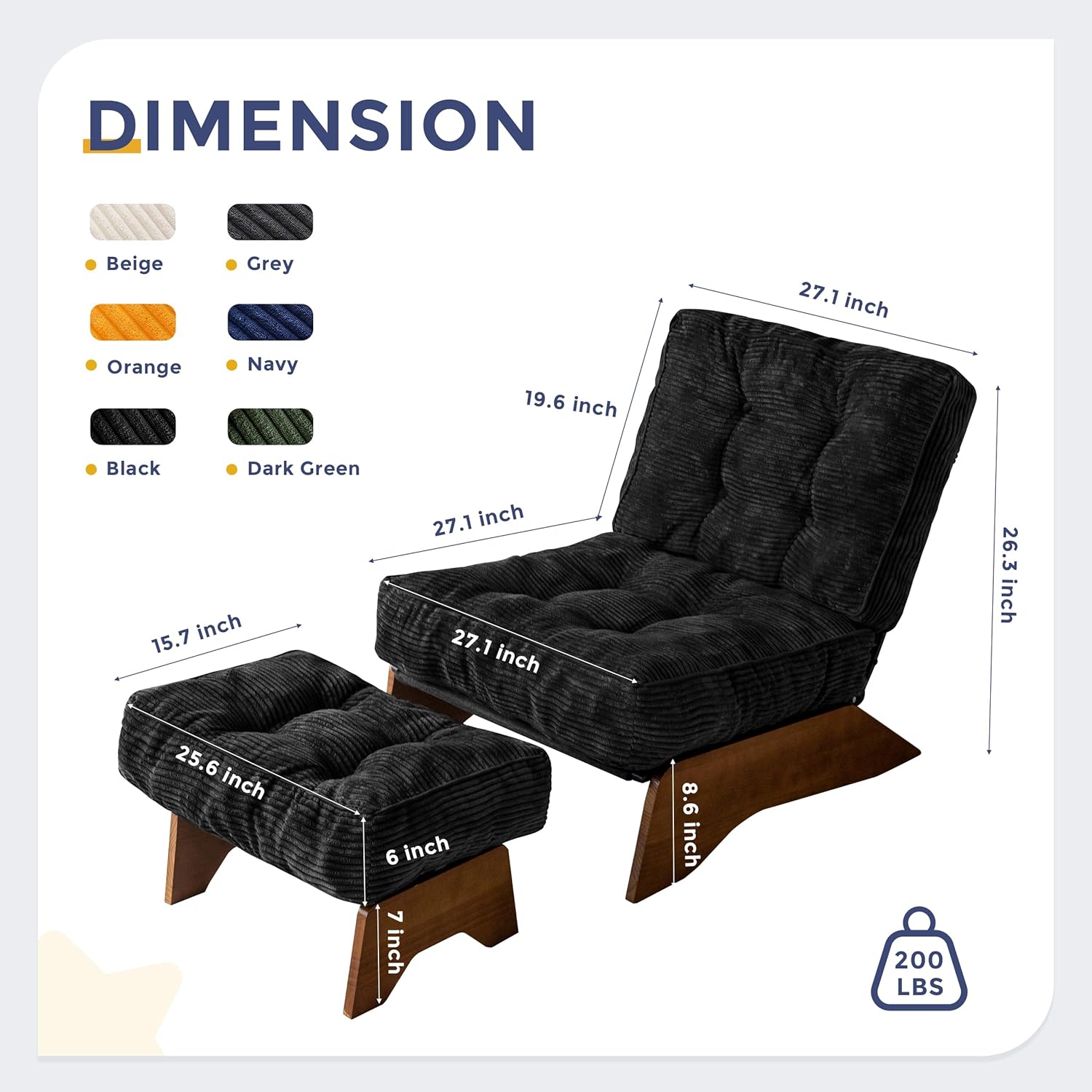 Accent Chair with Ottoman Adjustable Backrest,