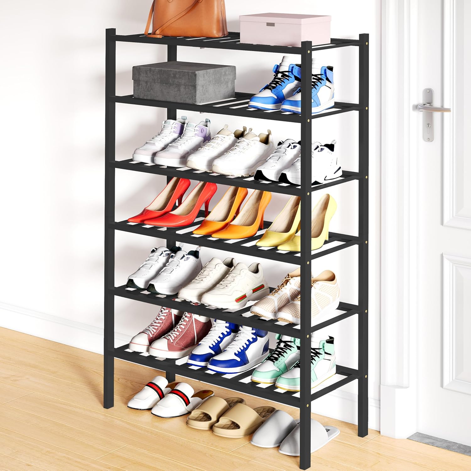 Shoe Rack, 3 Tier Bamboo Shoe Organizer,