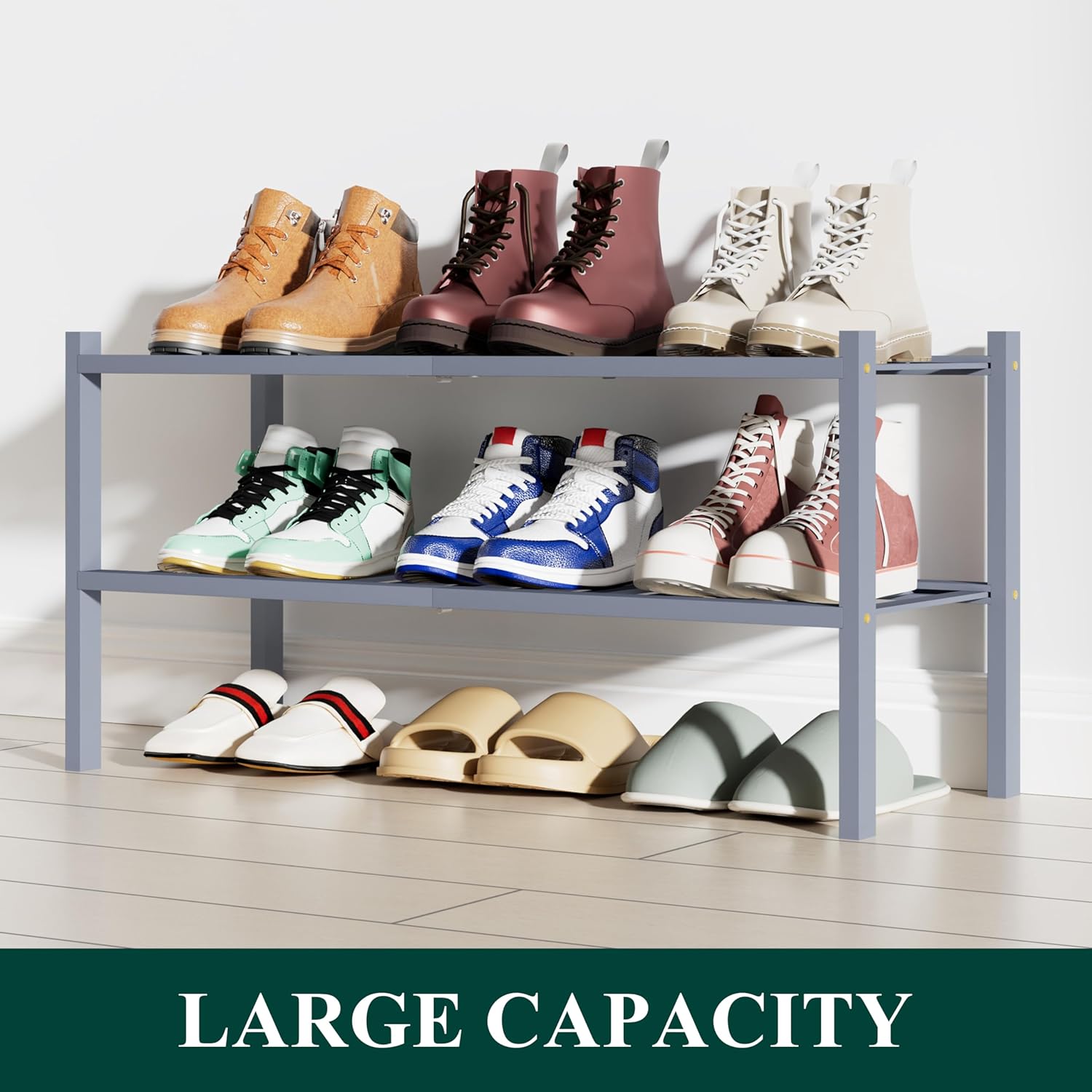 Shoe Rack, 3 Tier Bamboo Shoe Organizer,
