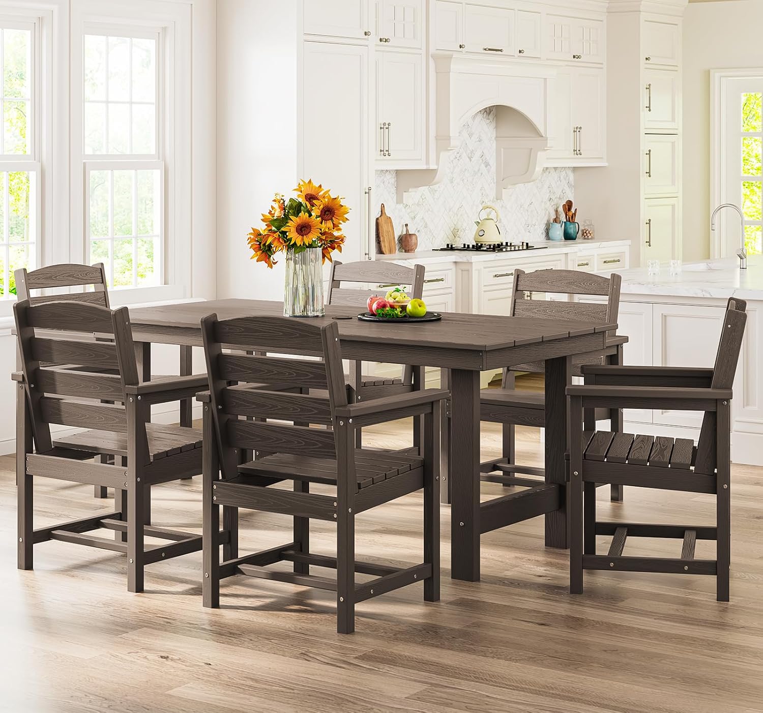 Outdoor HDPE Dining Table Set, 7-Piece Outdoor Dining Table Sets