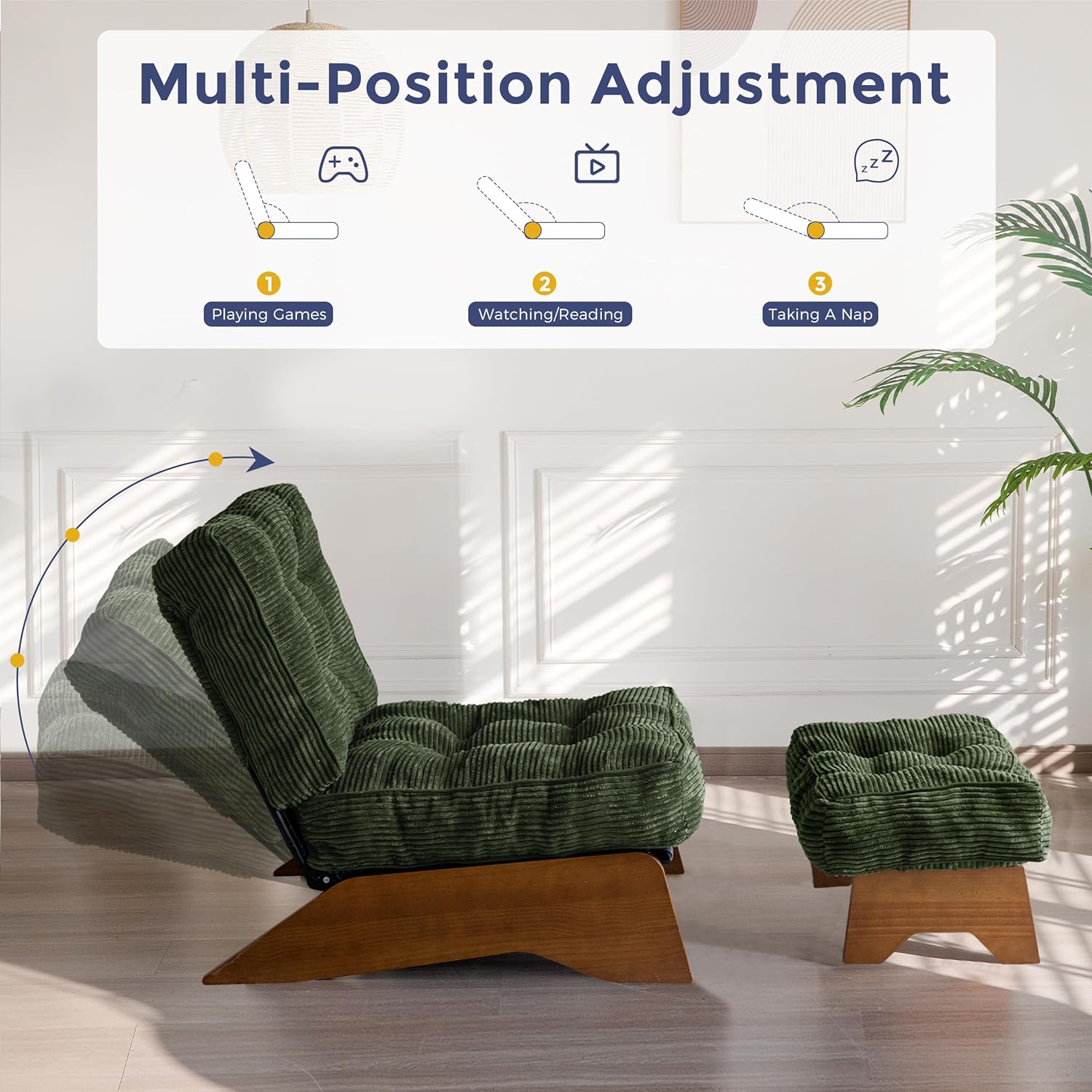 Accent Chair with Ottoman Adjustable Backrest,