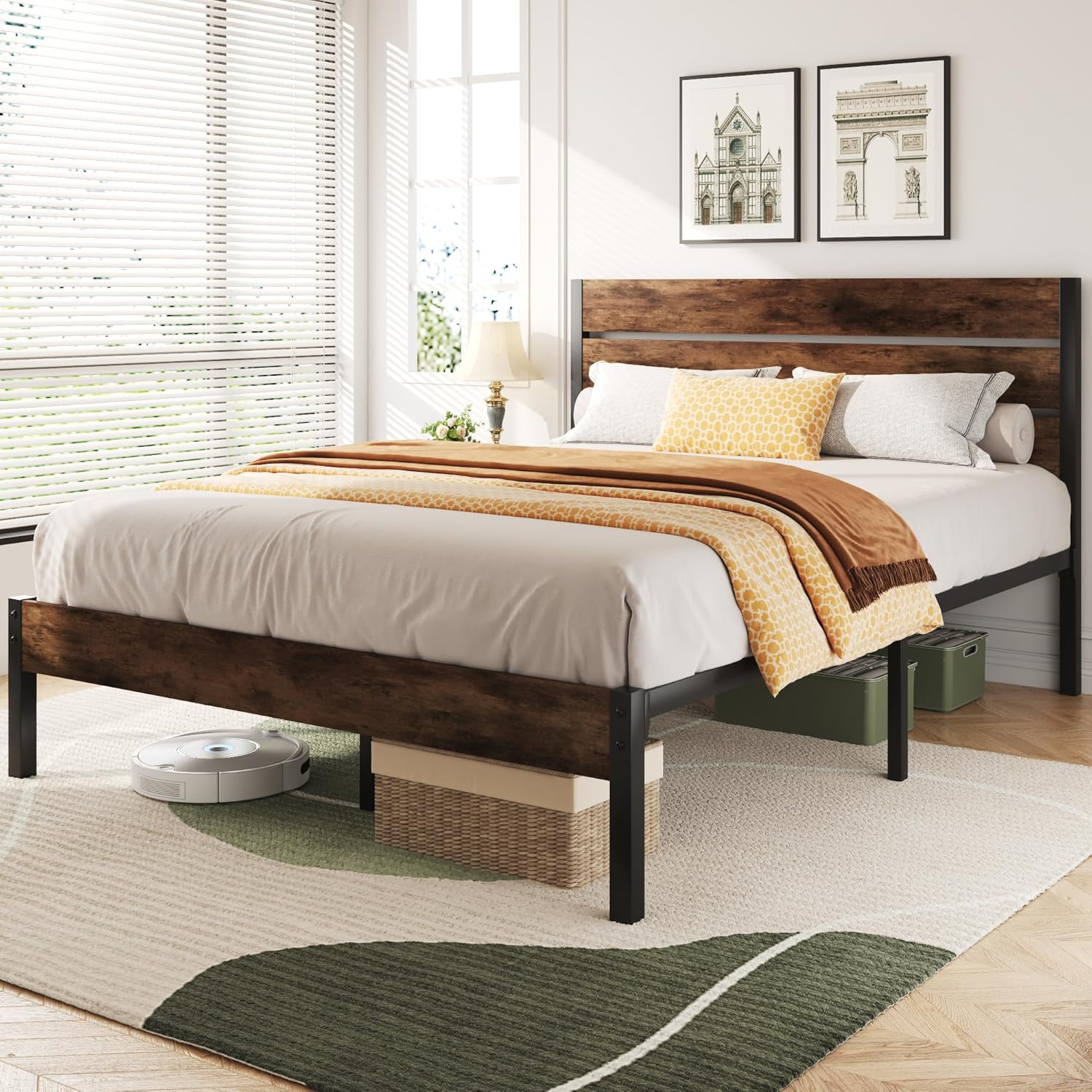 Queen Bed Frame with Headboard and Footboard