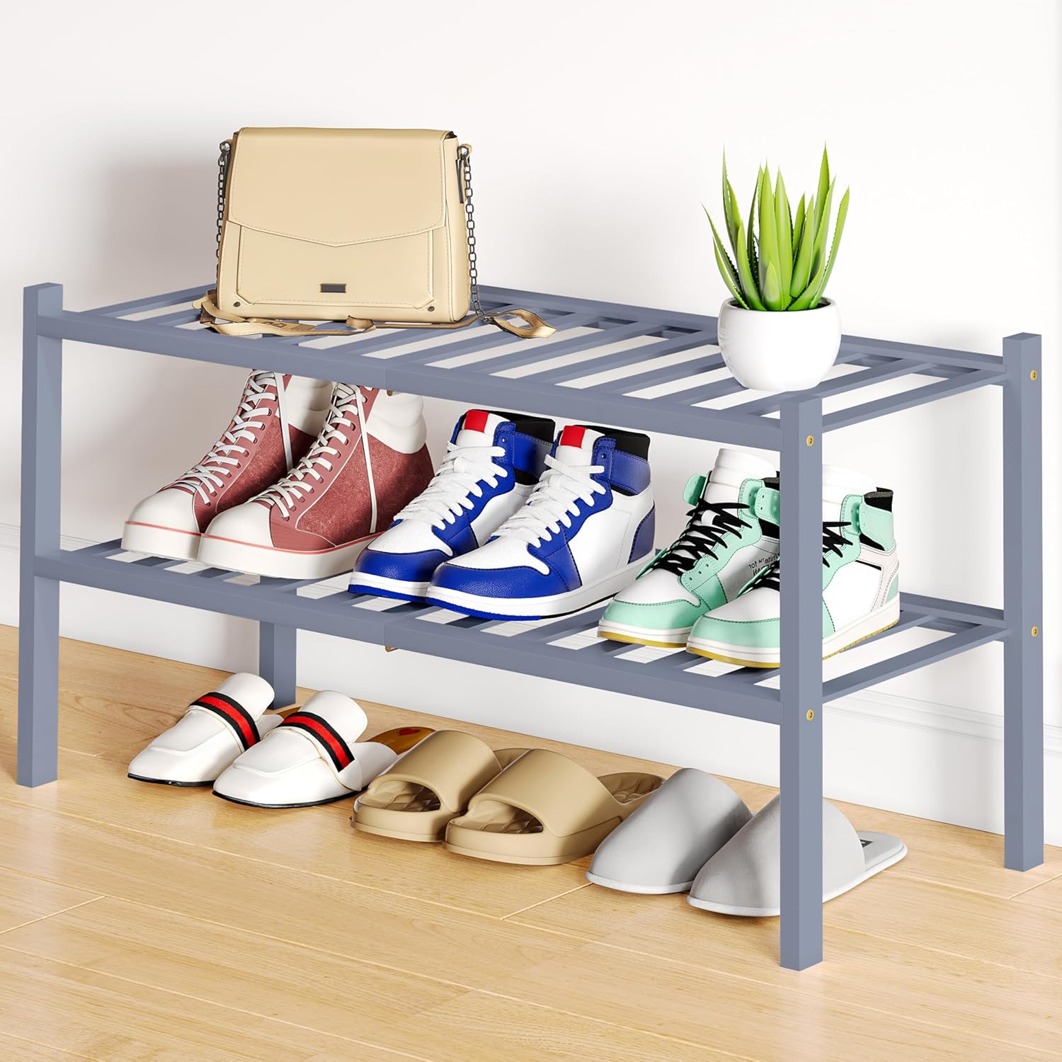 Shoe Rack, 3 Tier Bamboo Shoe Organizer,
