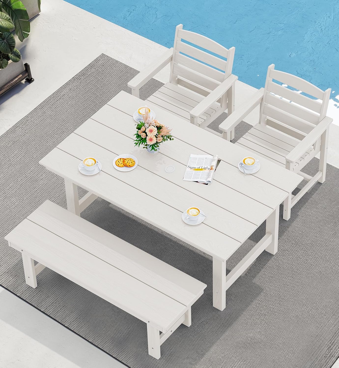 Outdoor HDPE Dining Table Set, 7-Piece Outdoor Dining Table Sets