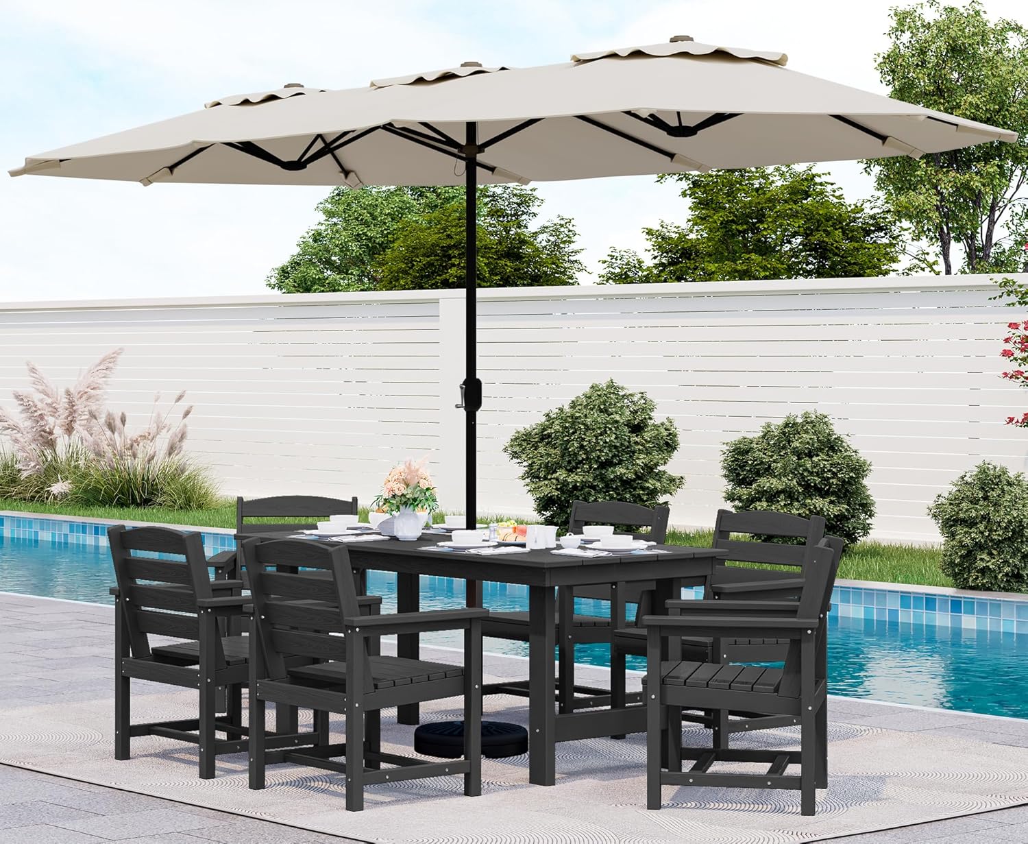 Outdoor HDPE Dining Table Set, 7-Piece Outdoor Dining Table Sets