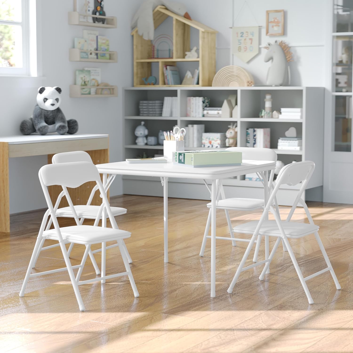 Flash Furniture Mindy Kids 5-Piece set Folding Square Table and Chairs