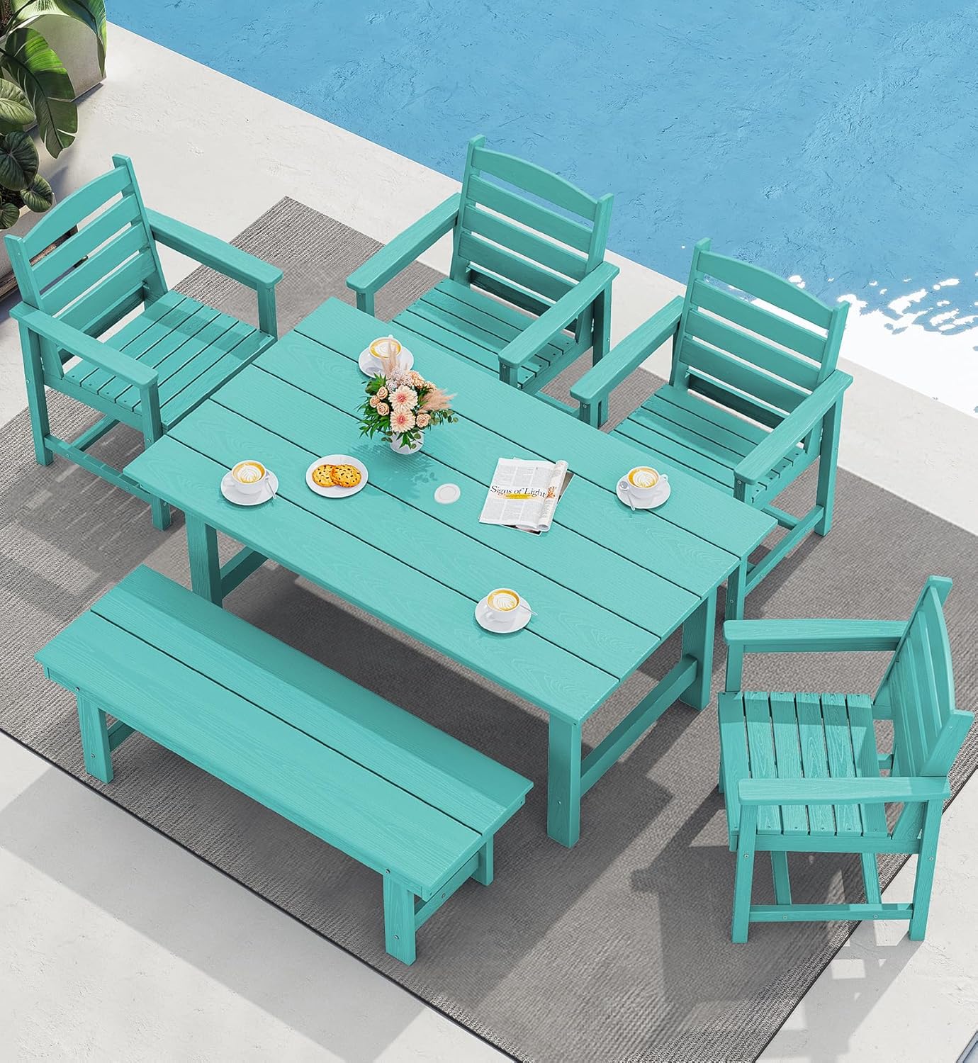 Outdoor HDPE Dining Table Set, 7-Piece Outdoor Dining Table Sets