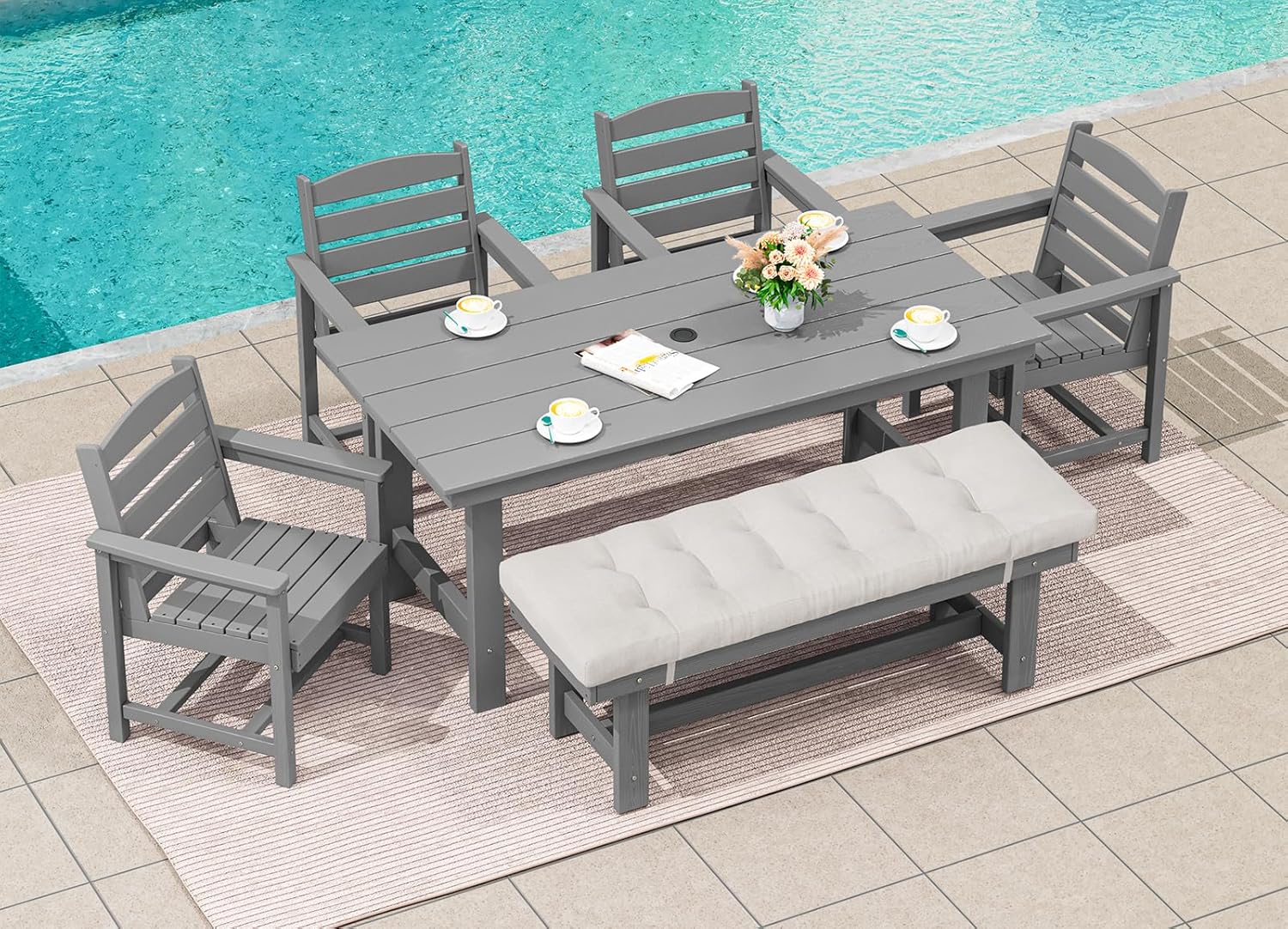 Outdoor HDPE Dining Table Set, 7-Piece Outdoor Dining Table Sets