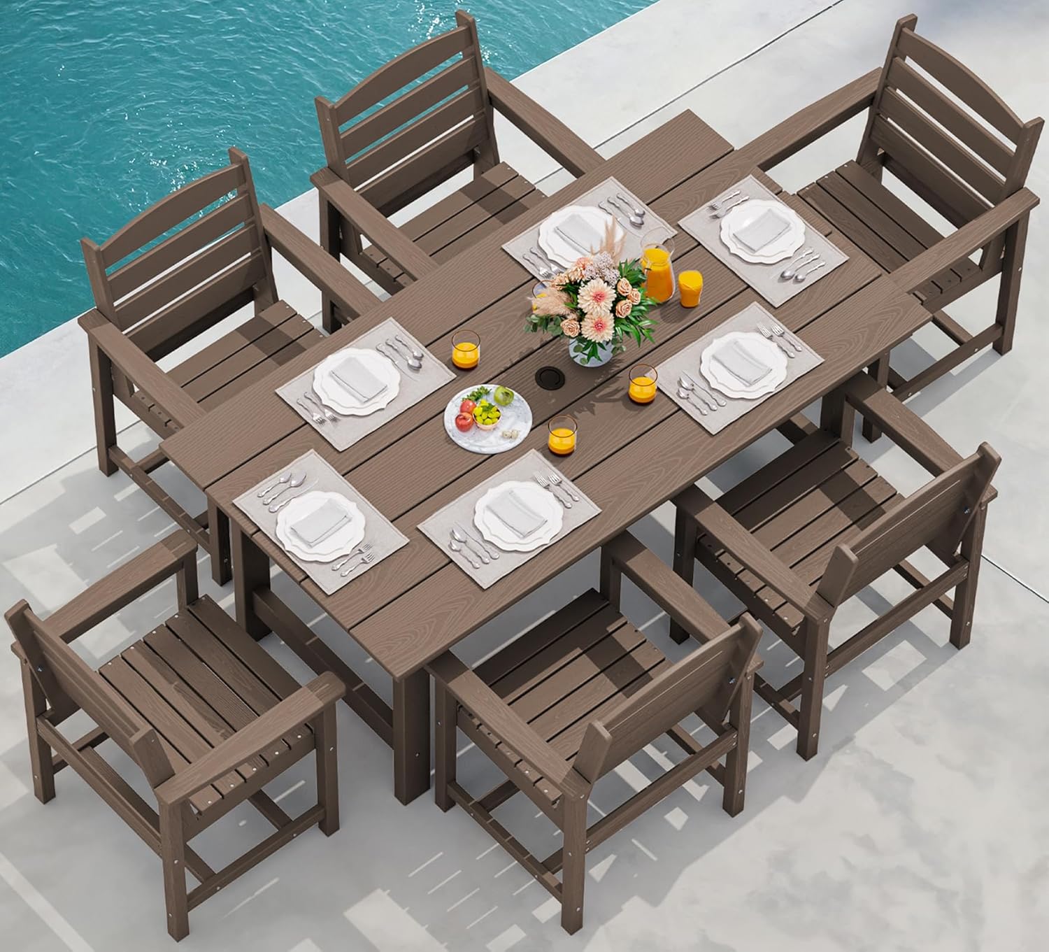 Outdoor HDPE Dining Table Set, 7-Piece Outdoor Dining Table Sets