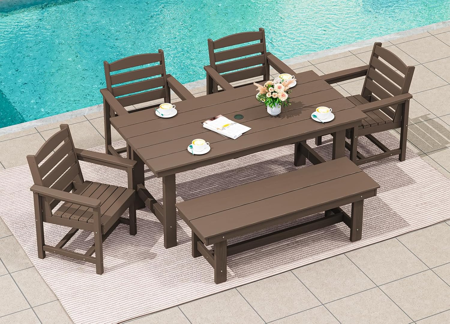 Outdoor HDPE Dining Table Set, 7-Piece Outdoor Dining Table Sets