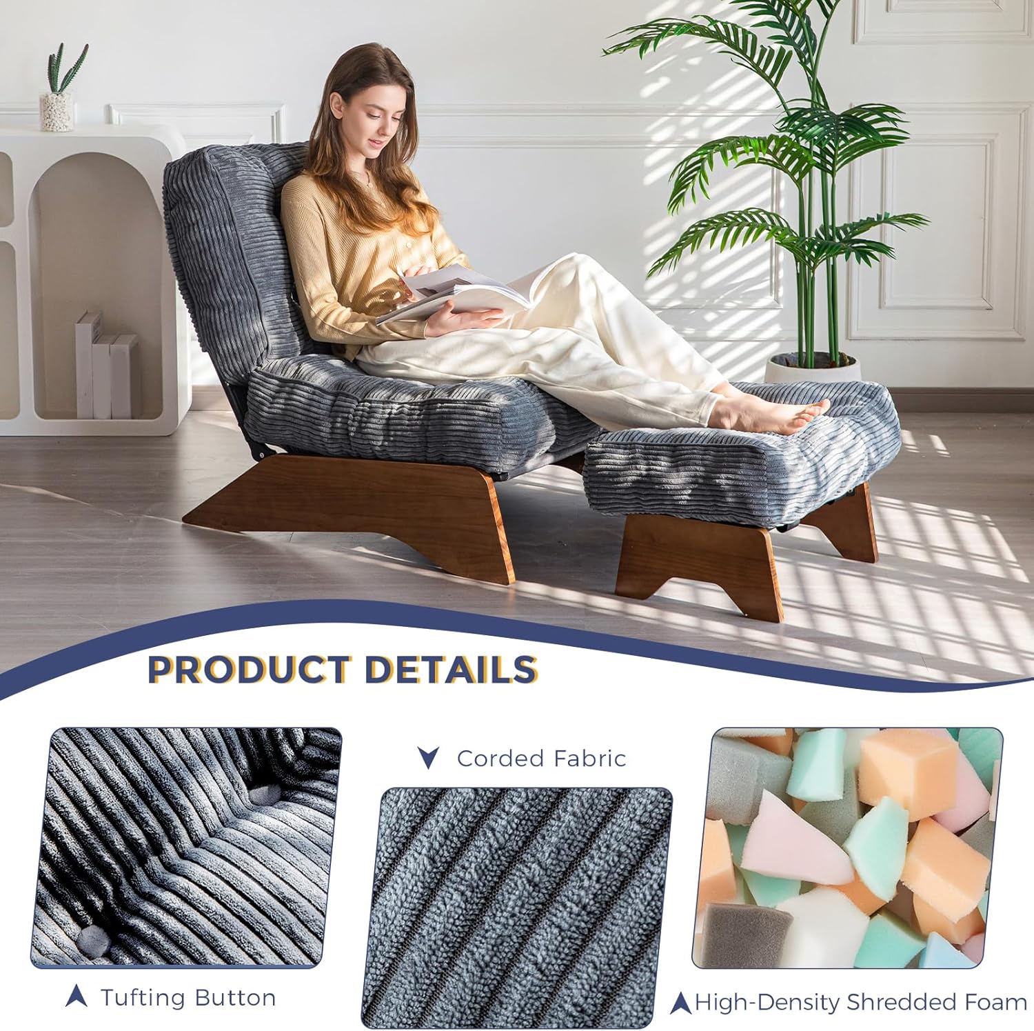 Accent Chair with Ottoman Adjustable Backrest,