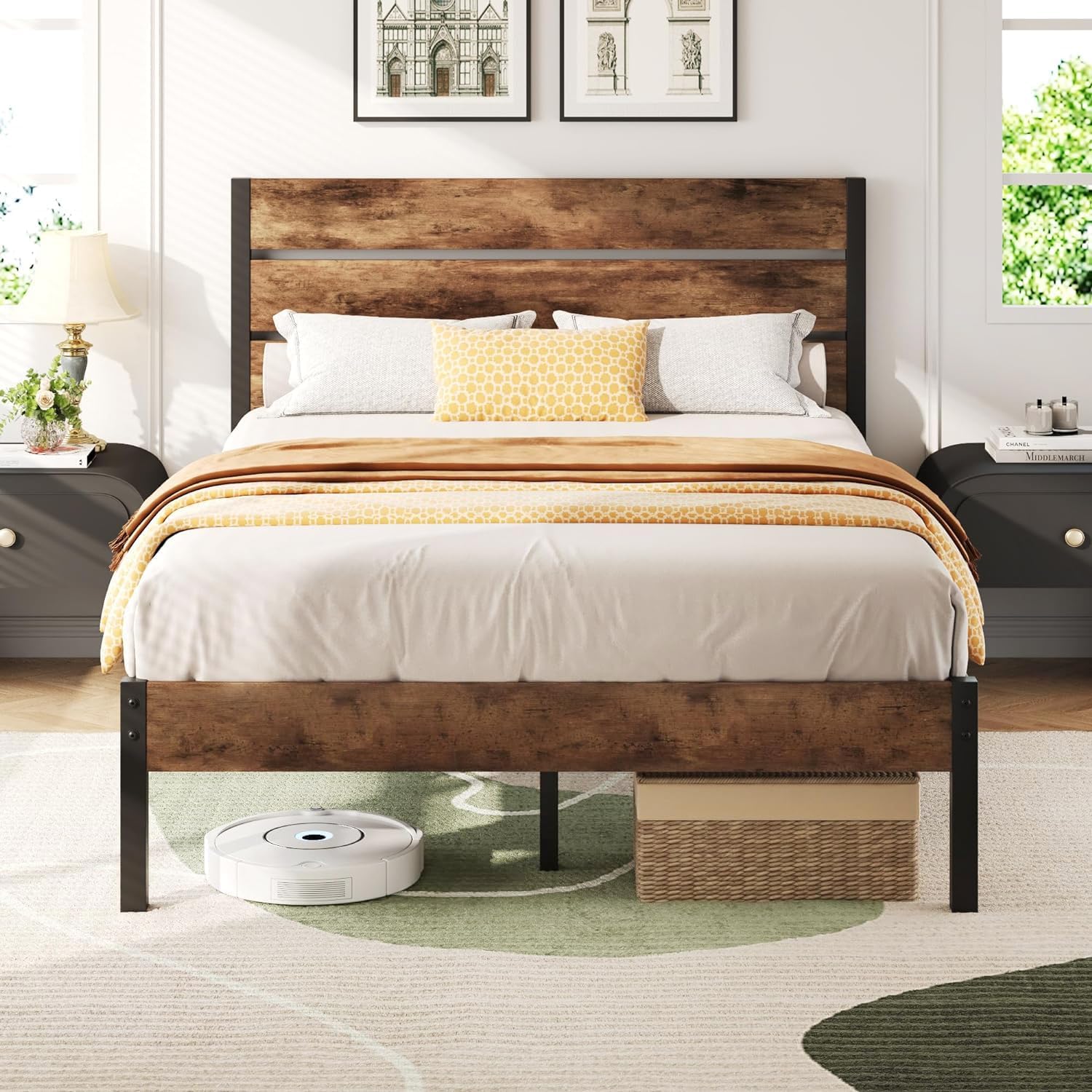 Queen Bed Frame with Headboard and Footboard