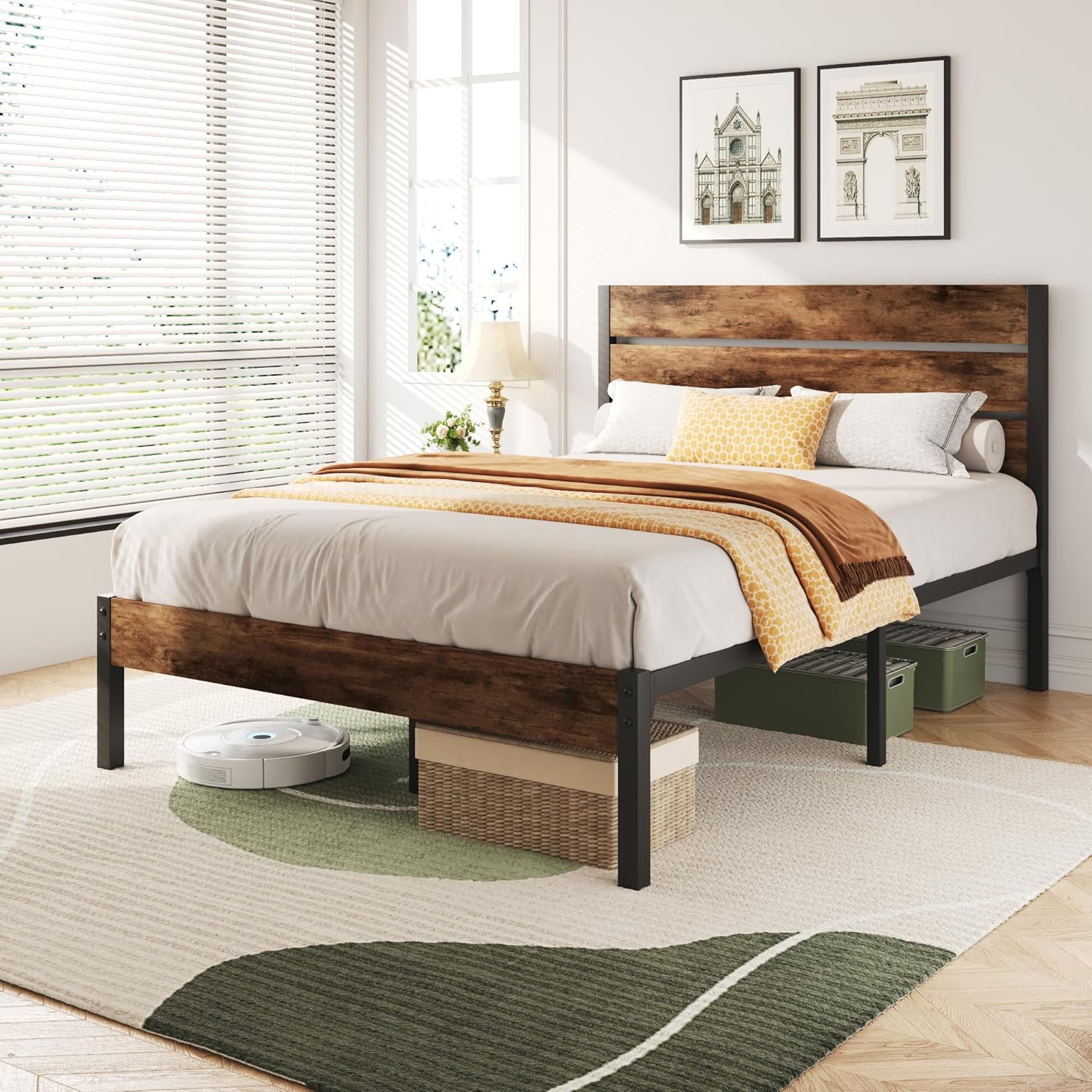 Queen Bed Frame with Headboard and Footboard