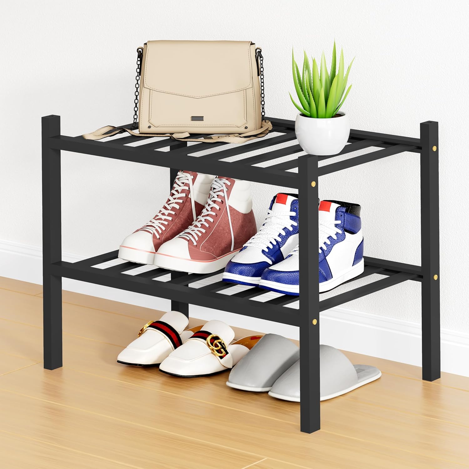 Shoe Rack, 3 Tier Bamboo Shoe Organizer,