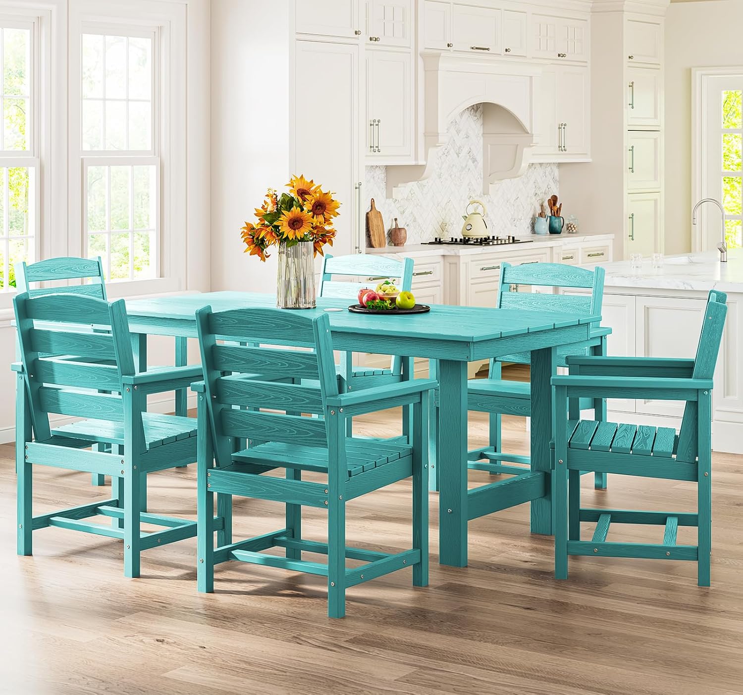 Outdoor HDPE Dining Table Set, 7-Piece Outdoor Dining Table Sets