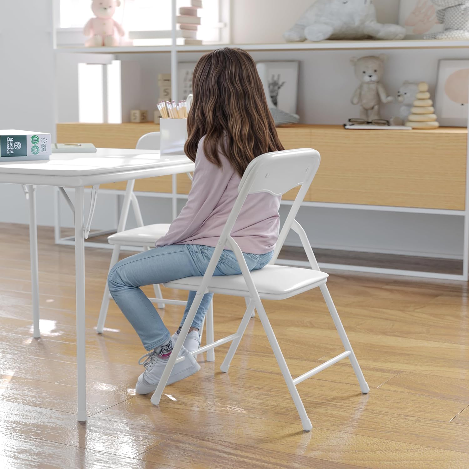 Flash Furniture Mindy Kids 5-Piece set Folding Square Table and Chairs