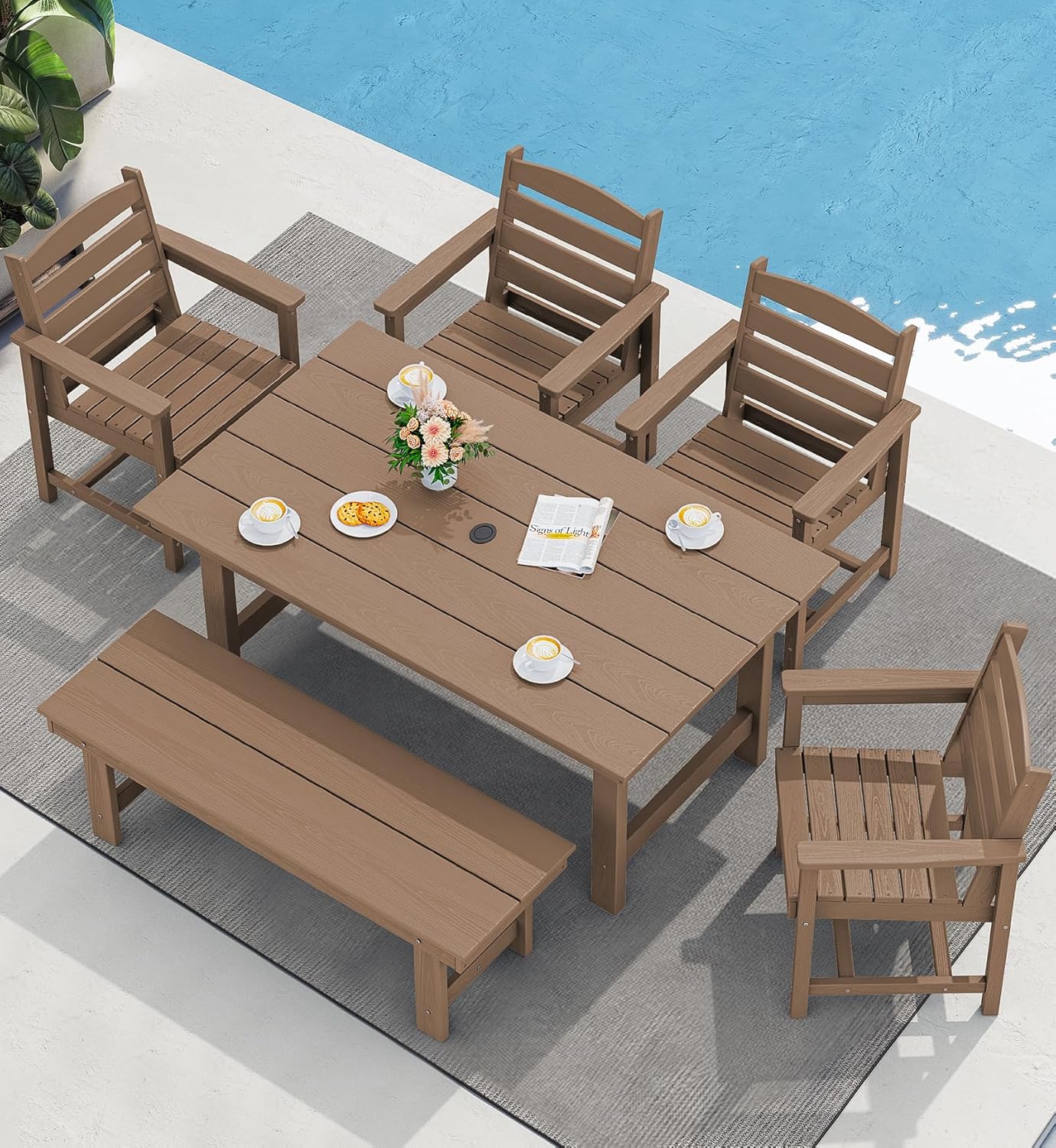 Outdoor HDPE Dining Table Set, 7-Piece Outdoor Dining Table Sets