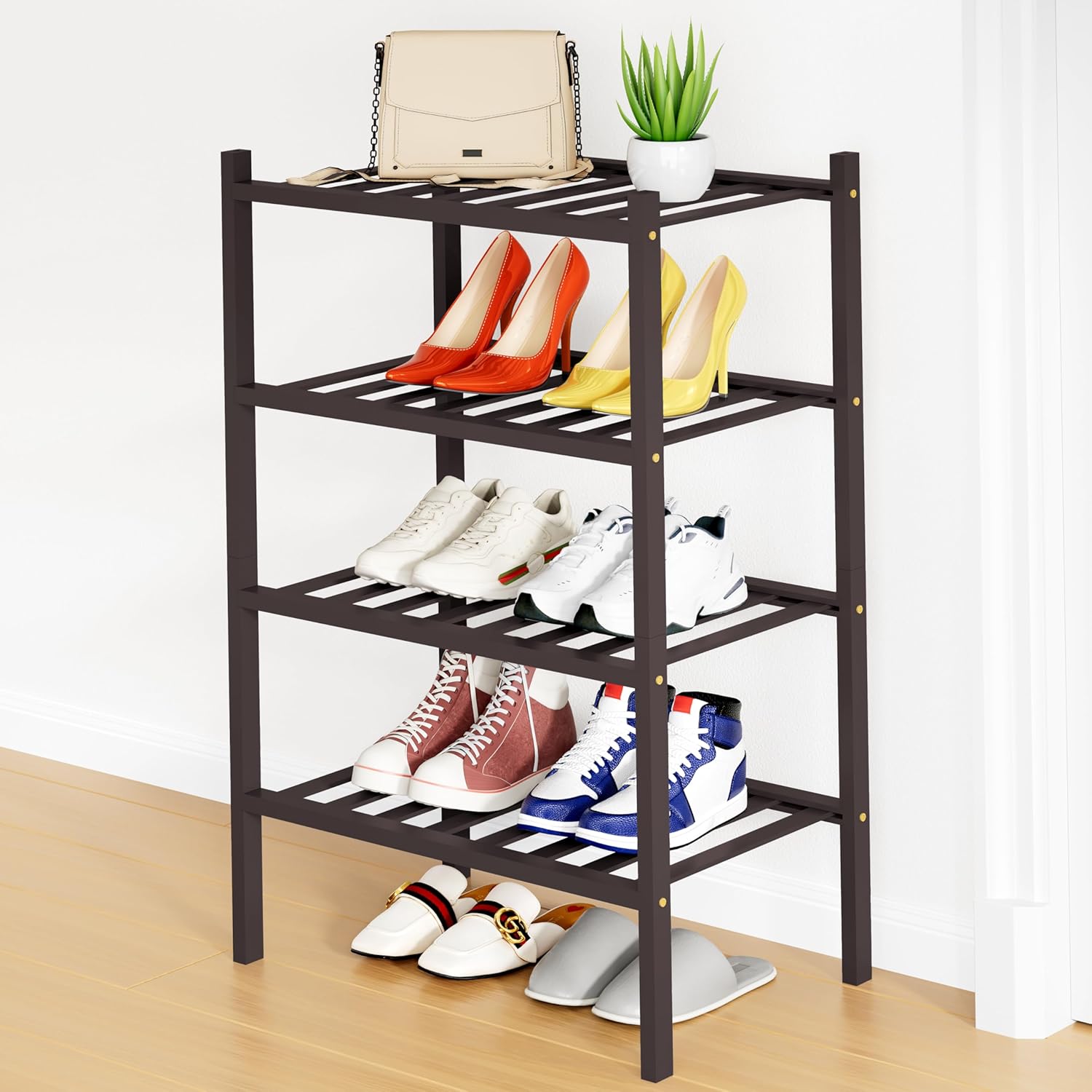 Shoe Rack, 3 Tier Bamboo Shoe Organizer,