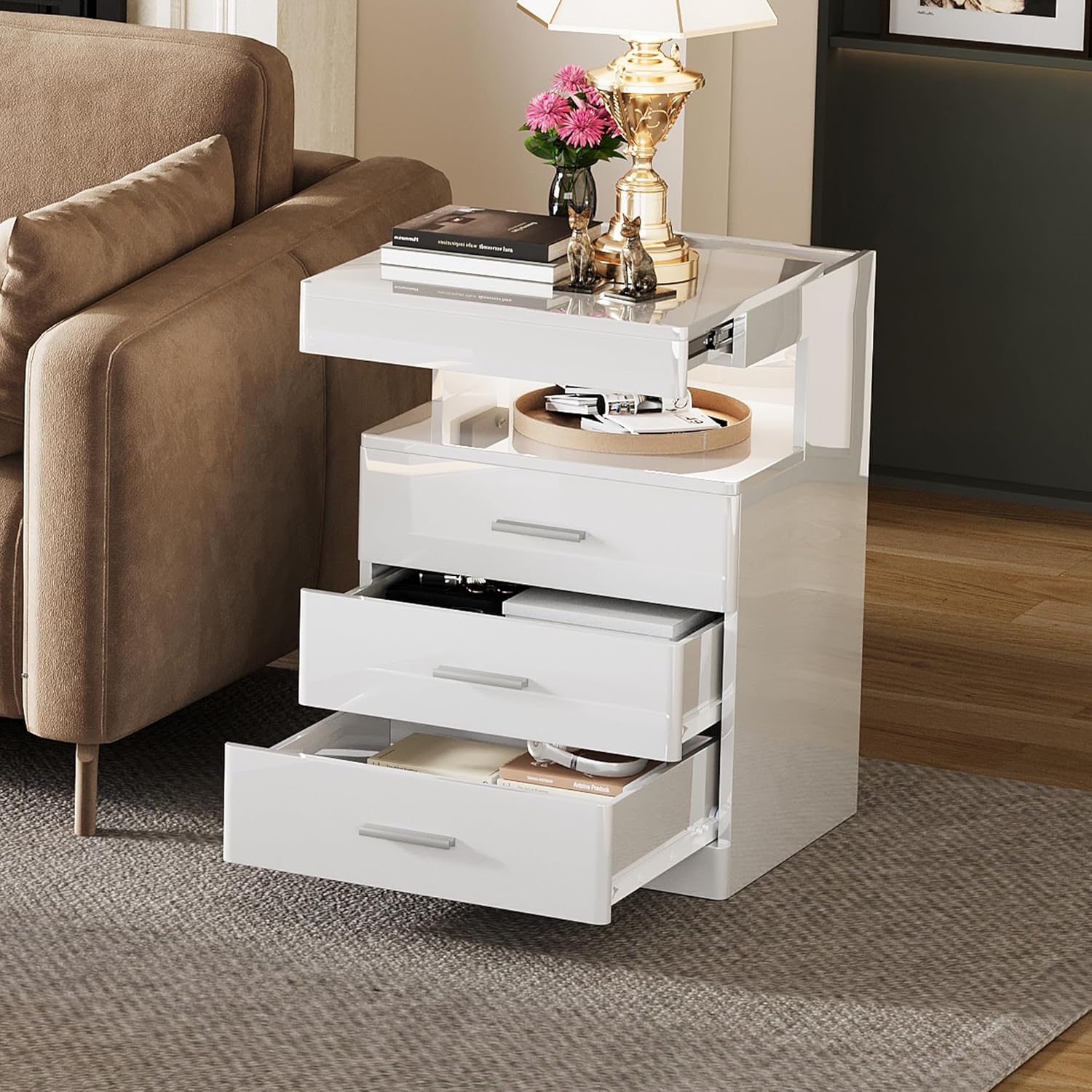 Led Nightstand with Hidden Space