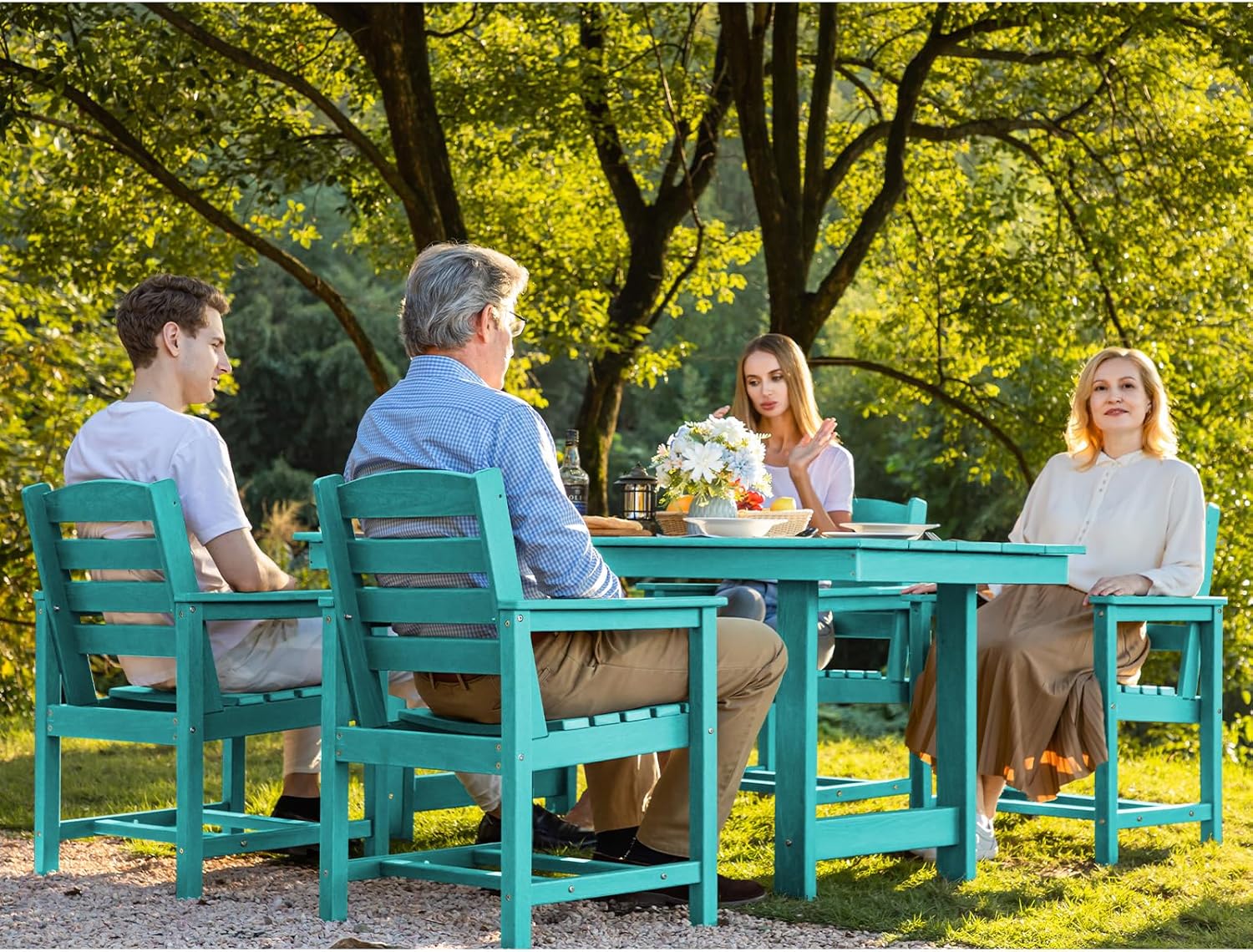 Outdoor HDPE Dining Table Set, 7-Piece Outdoor Dining Table Sets