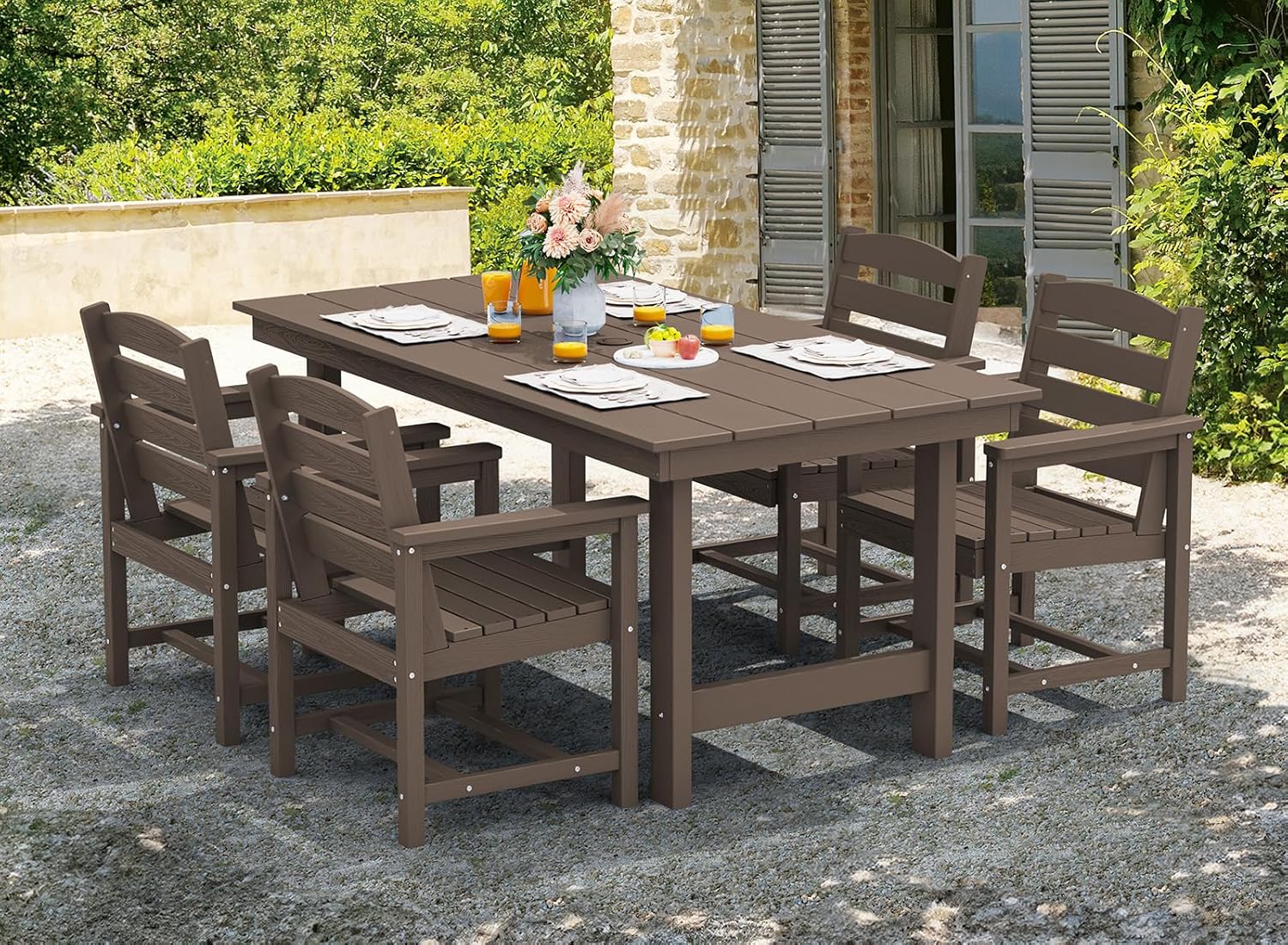 Outdoor HDPE Dining Table Set, 7-Piece Outdoor Dining Table Sets