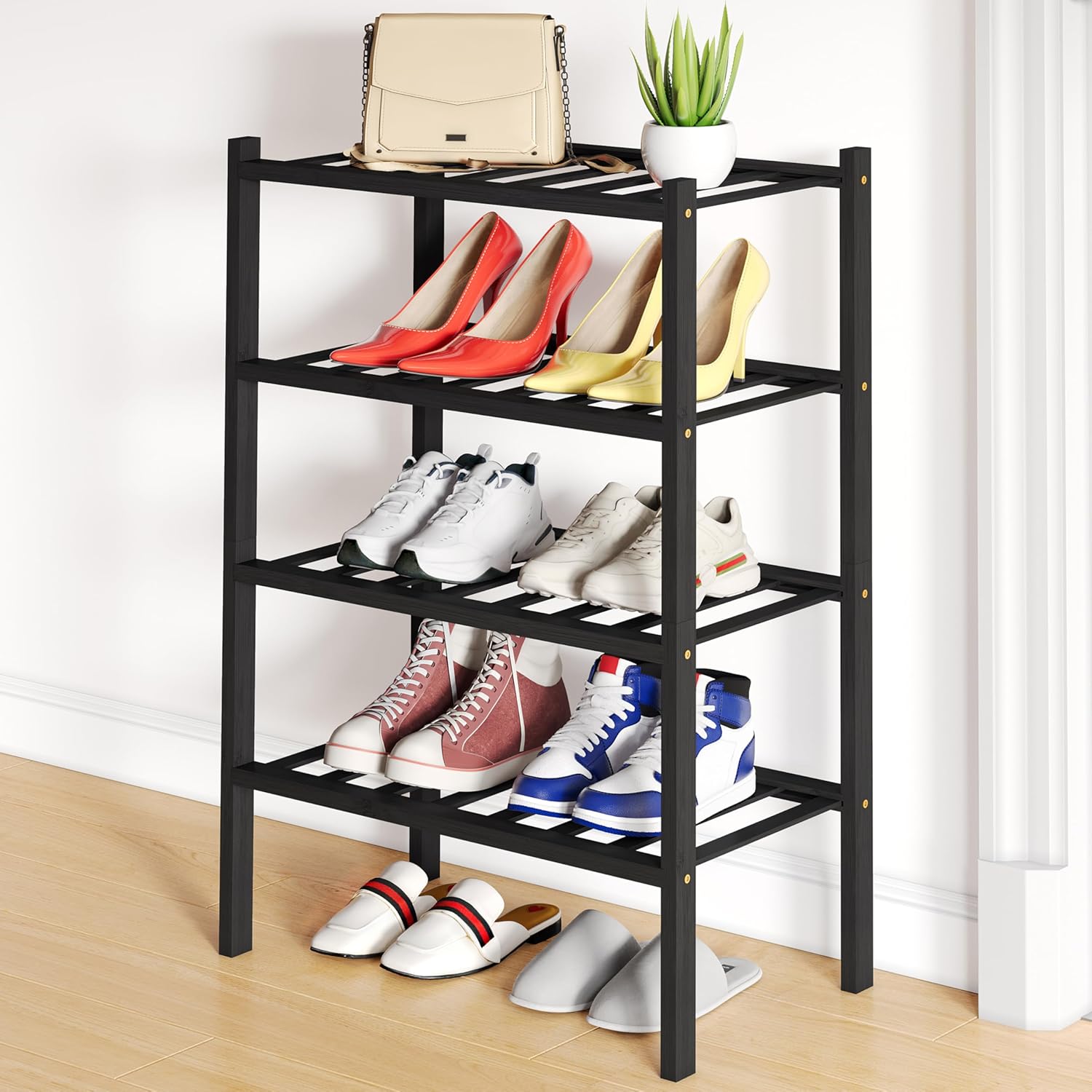 Shoe Rack, 3 Tier Bamboo Shoe Organizer,