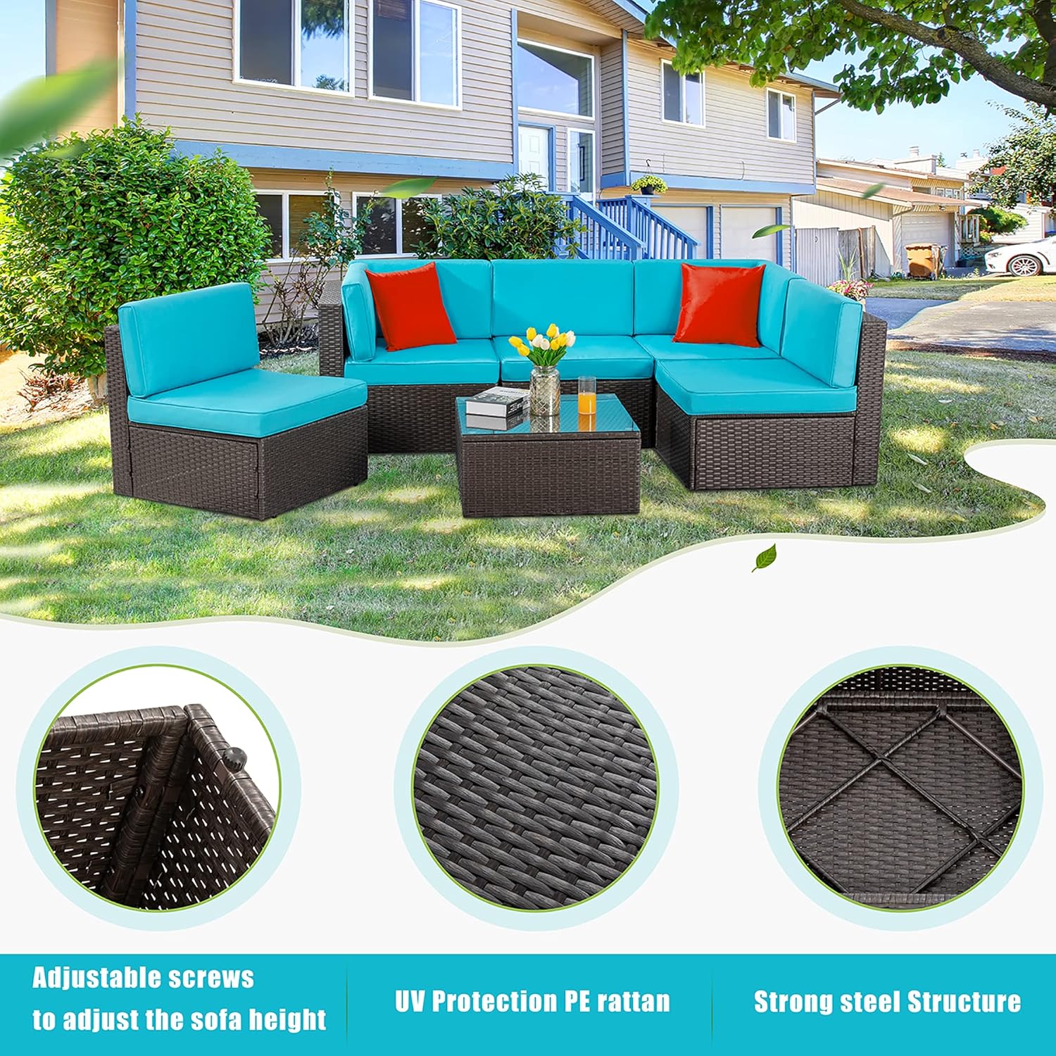 6 Pieces Outdoor Patio Furniture Set,