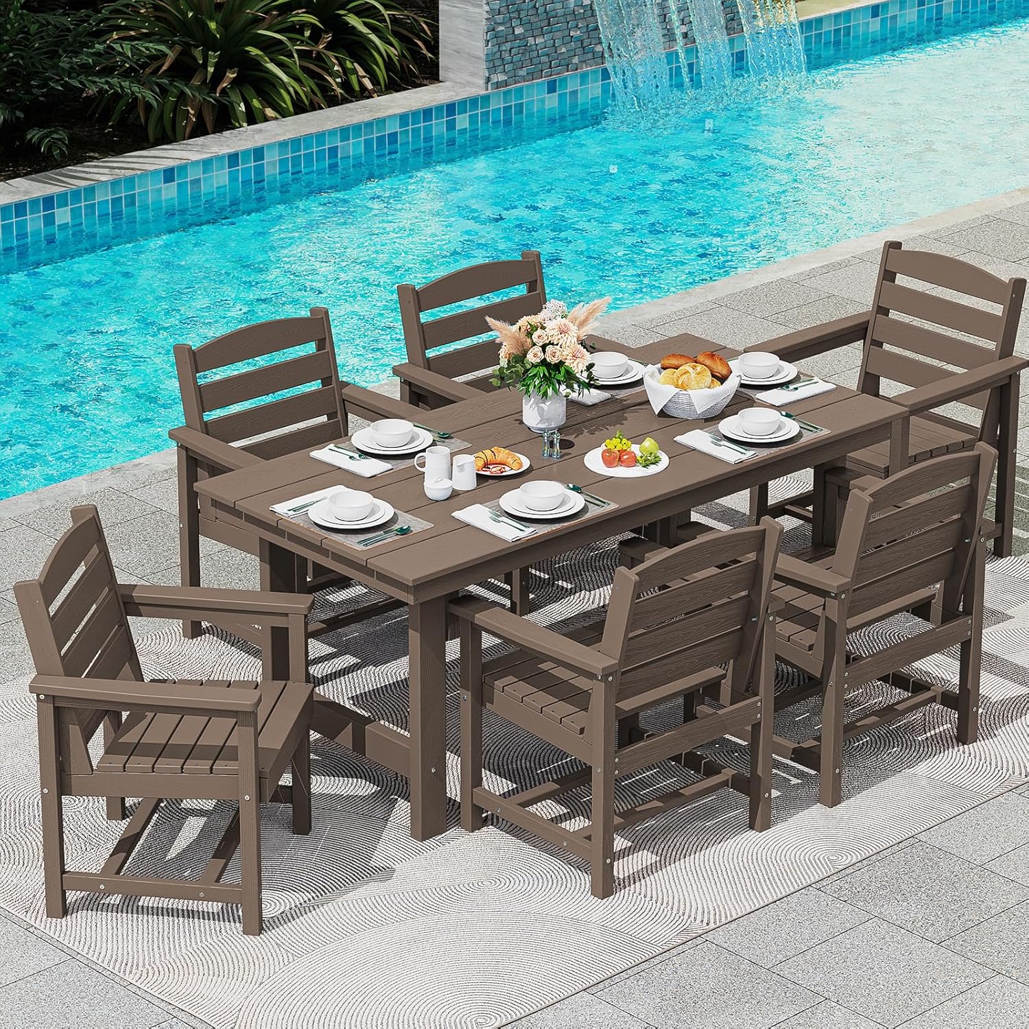 Outdoor HDPE Dining Table Set, 7-Piece Outdoor Dining Table Sets