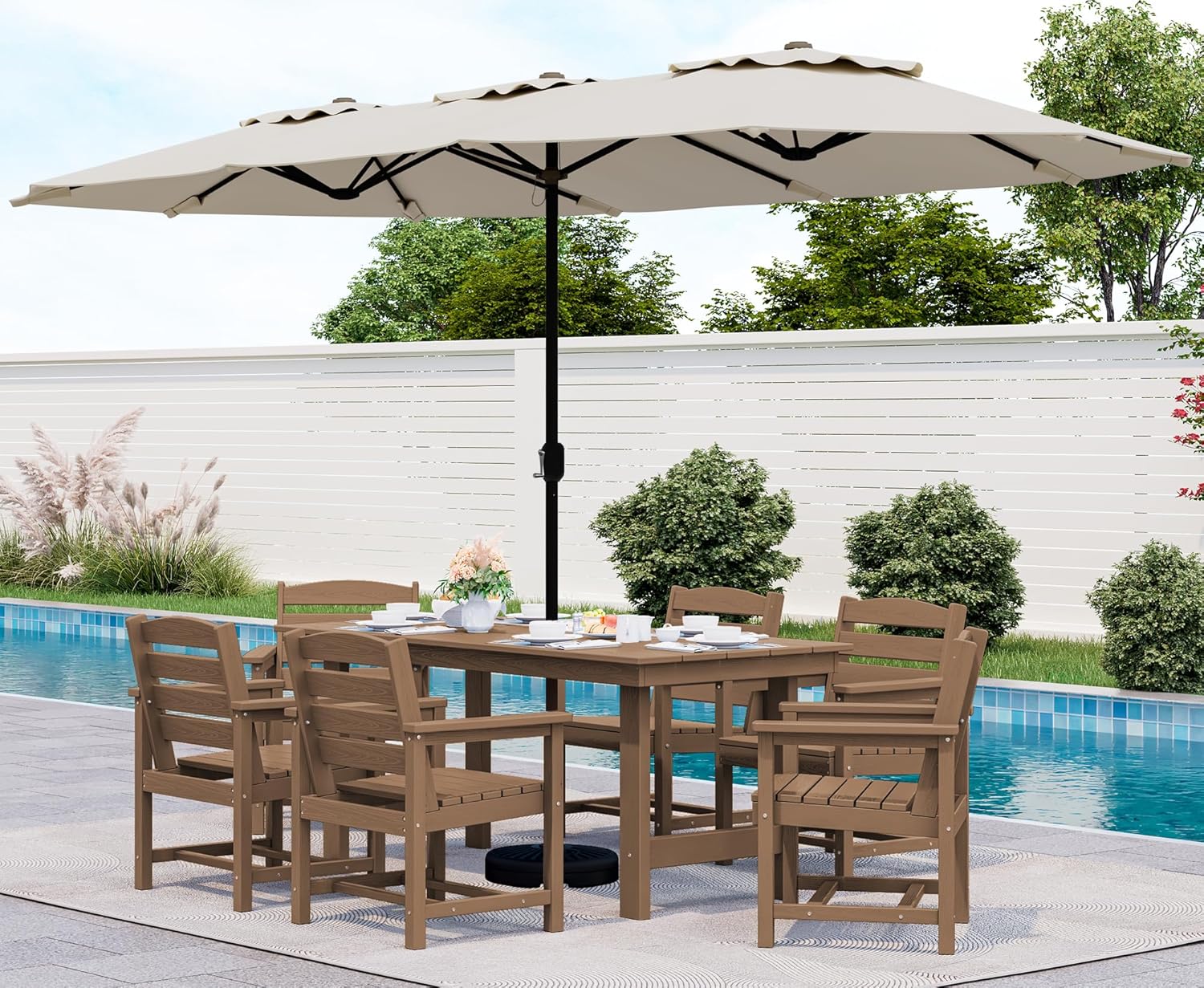 Outdoor HDPE Dining Table Set, 7-Piece Outdoor Dining Table Sets