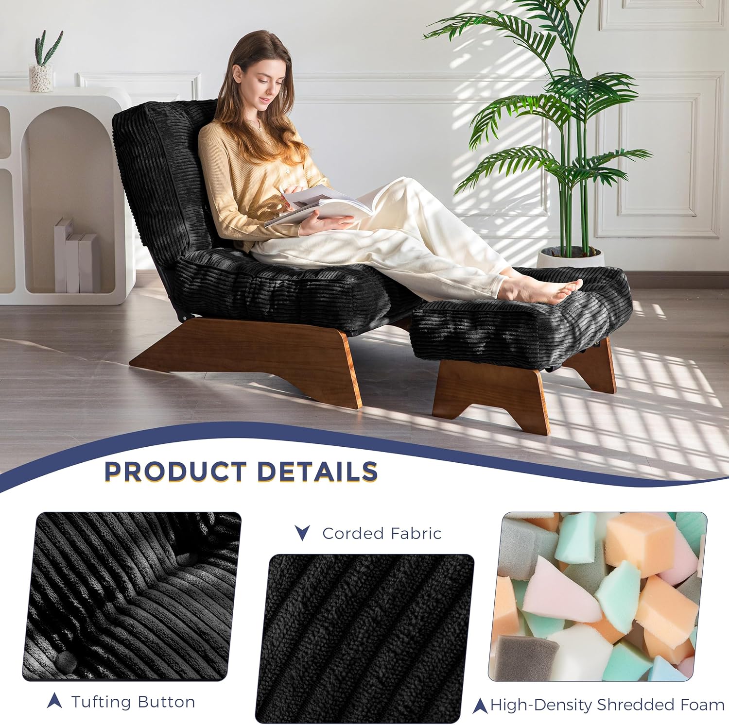 Accent Chair with Ottoman Adjustable Backrest,