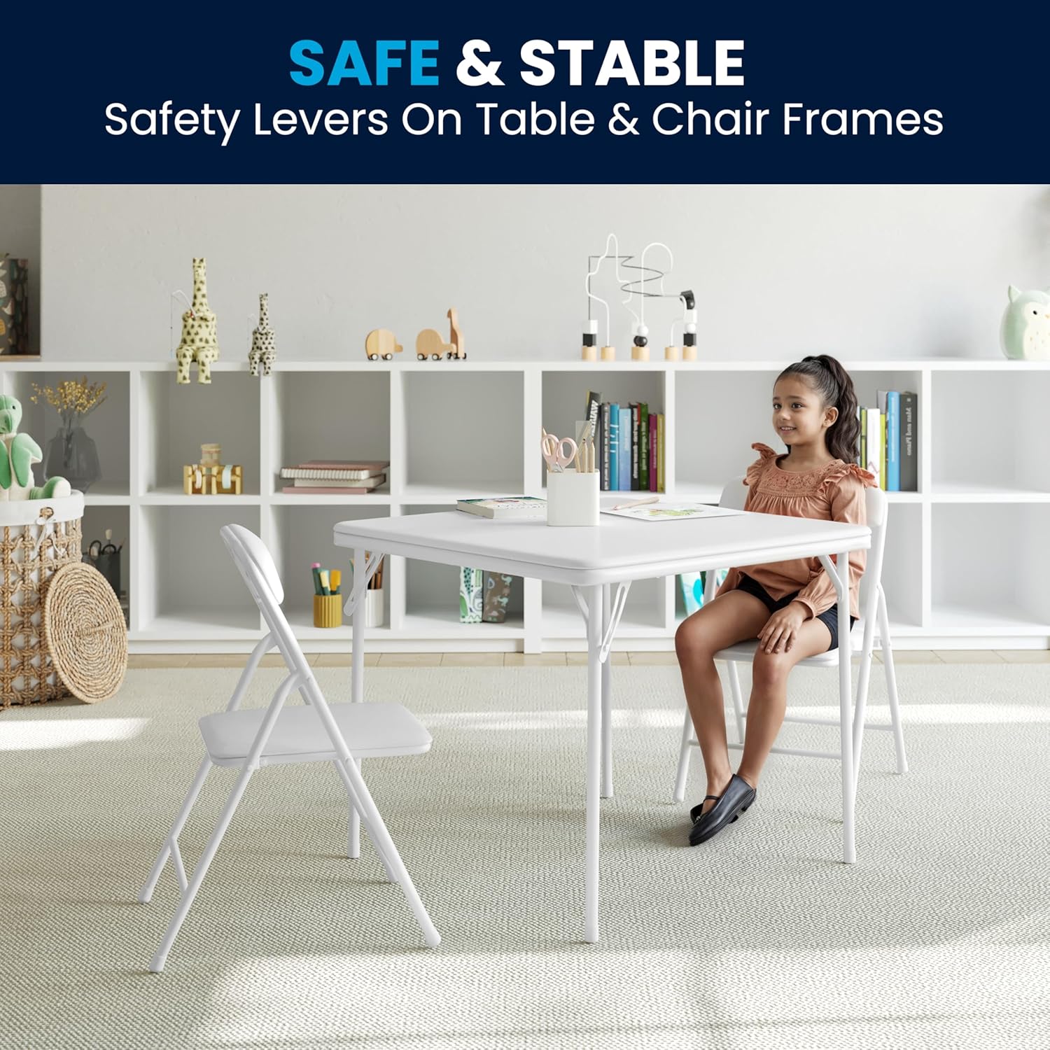 Flash Furniture Mindy Kids 5-Piece set Folding Square Table and Chairs