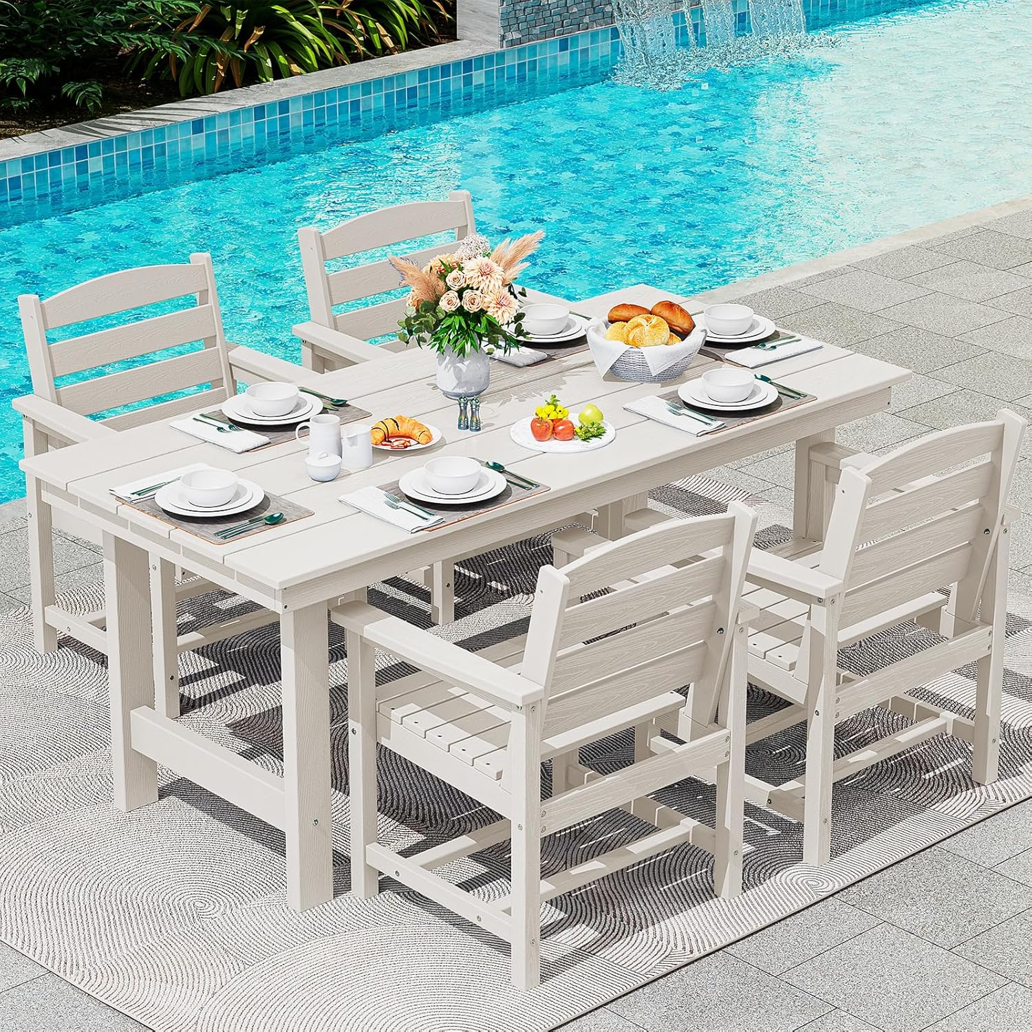 Outdoor HDPE Dining Table Set, 7-Piece Outdoor Dining Table Sets