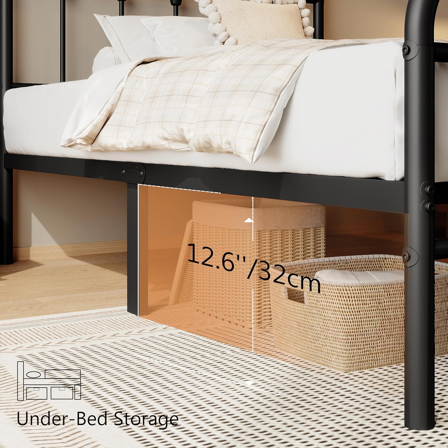 Queen Bed Frame with 2 Storage Drawers,