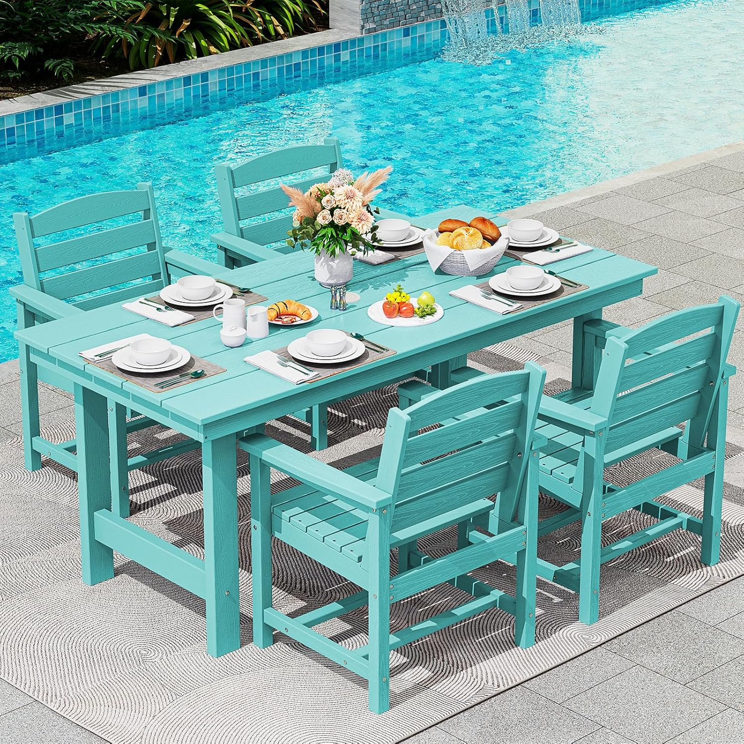Outdoor HDPE Dining Table Set, 7-Piece Outdoor Dining Table Sets
