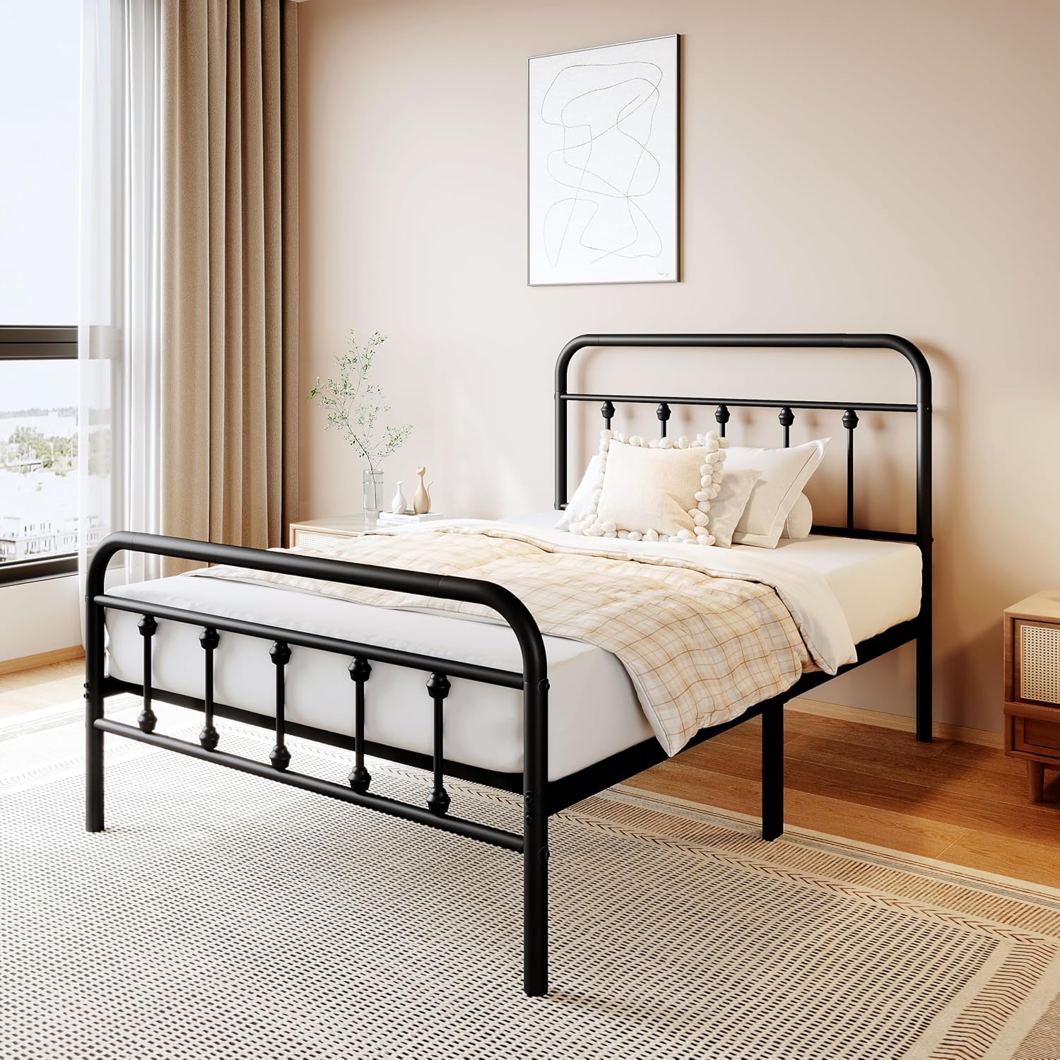 Queen Bed Frame with 2 Storage Drawers,