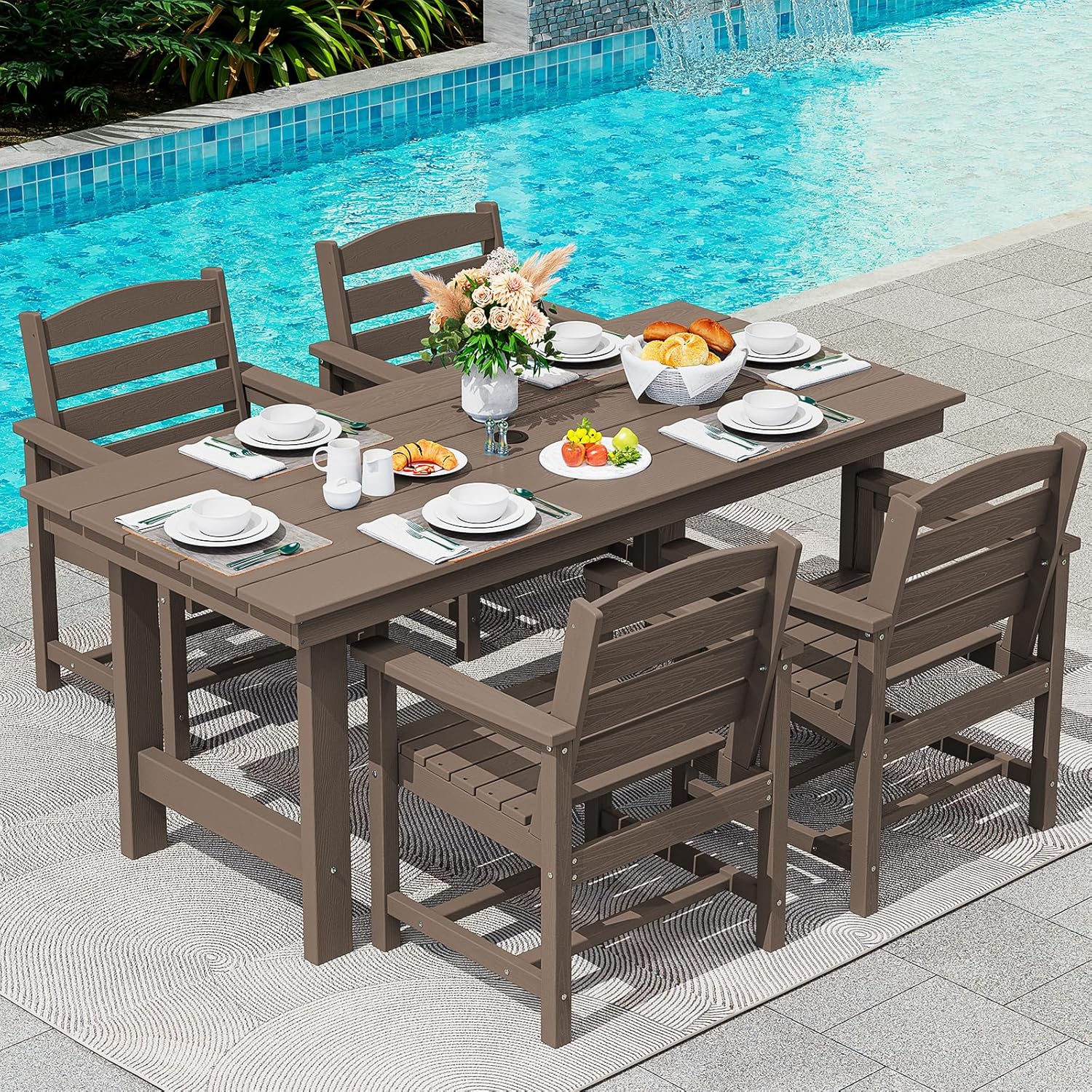Outdoor HDPE Dining Table Set, 7-Piece Outdoor Dining Table Sets