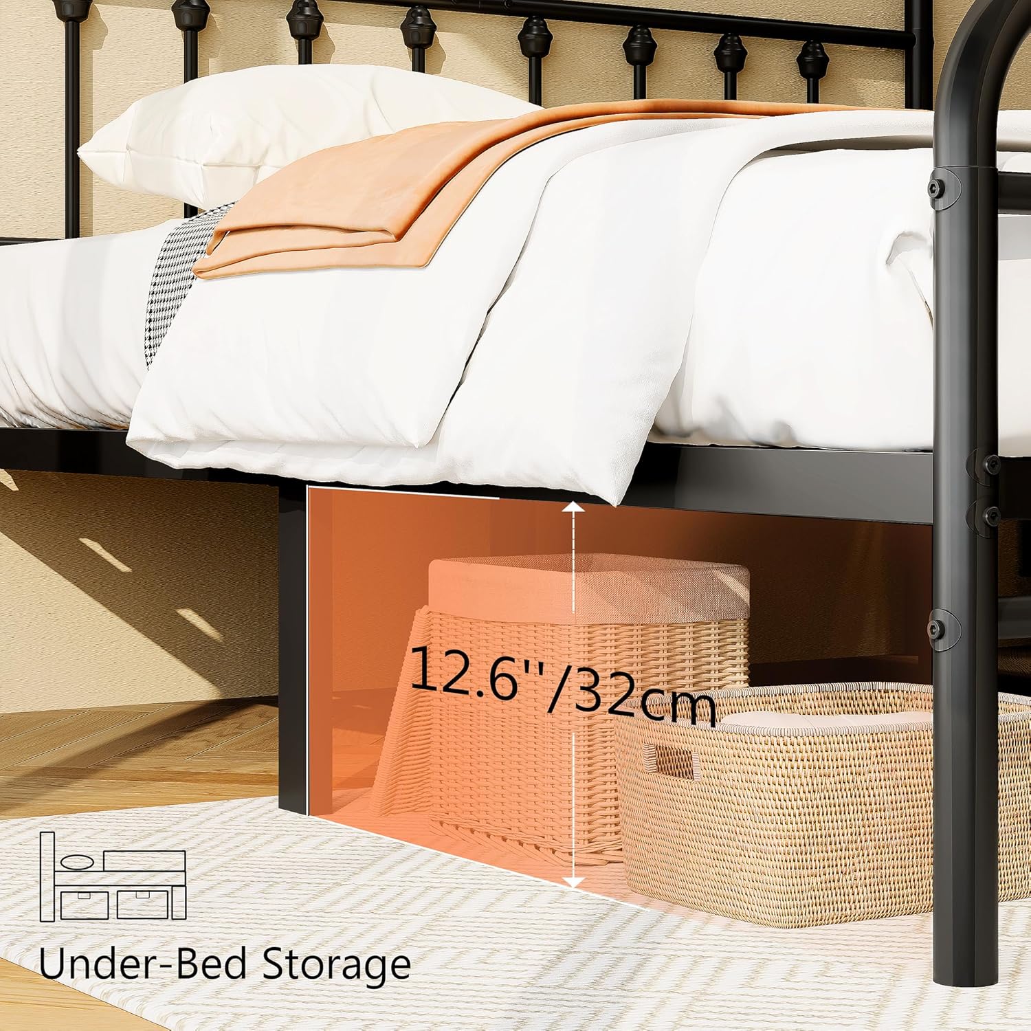 Queen Bed Frame with 2 Storage Drawers,