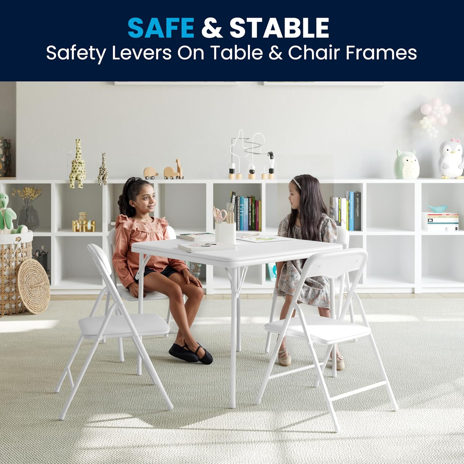 Flash Furniture Mindy Kids 5-Piece set Folding Square Table and Chairs