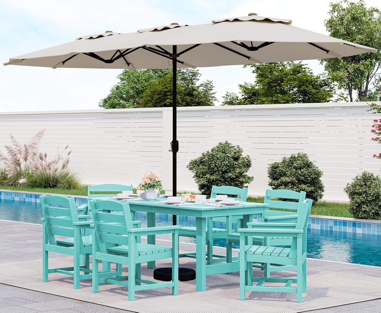 Outdoor HDPE Dining Table Set, 7-Piece Outdoor Dining Table Sets