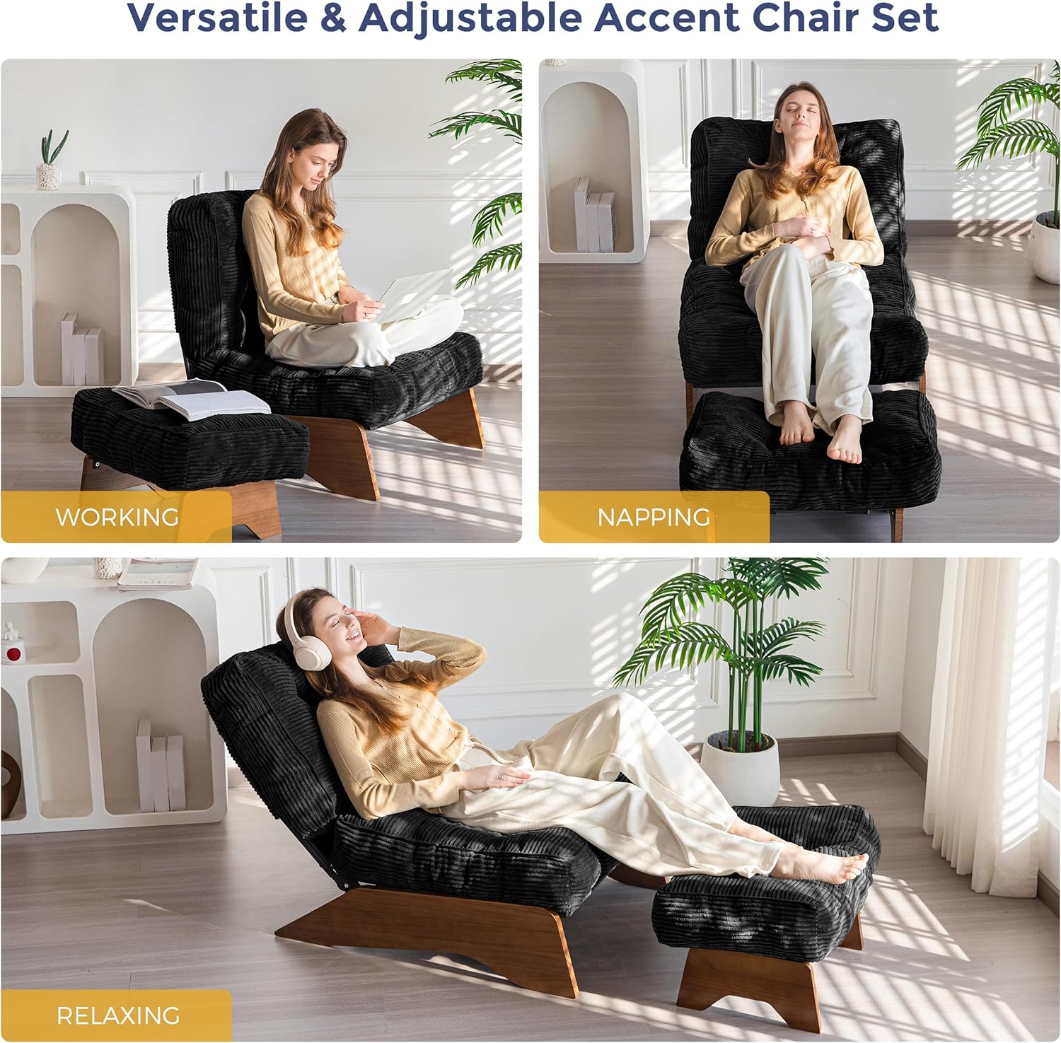 Accent Chair with Ottoman Adjustable Backrest,