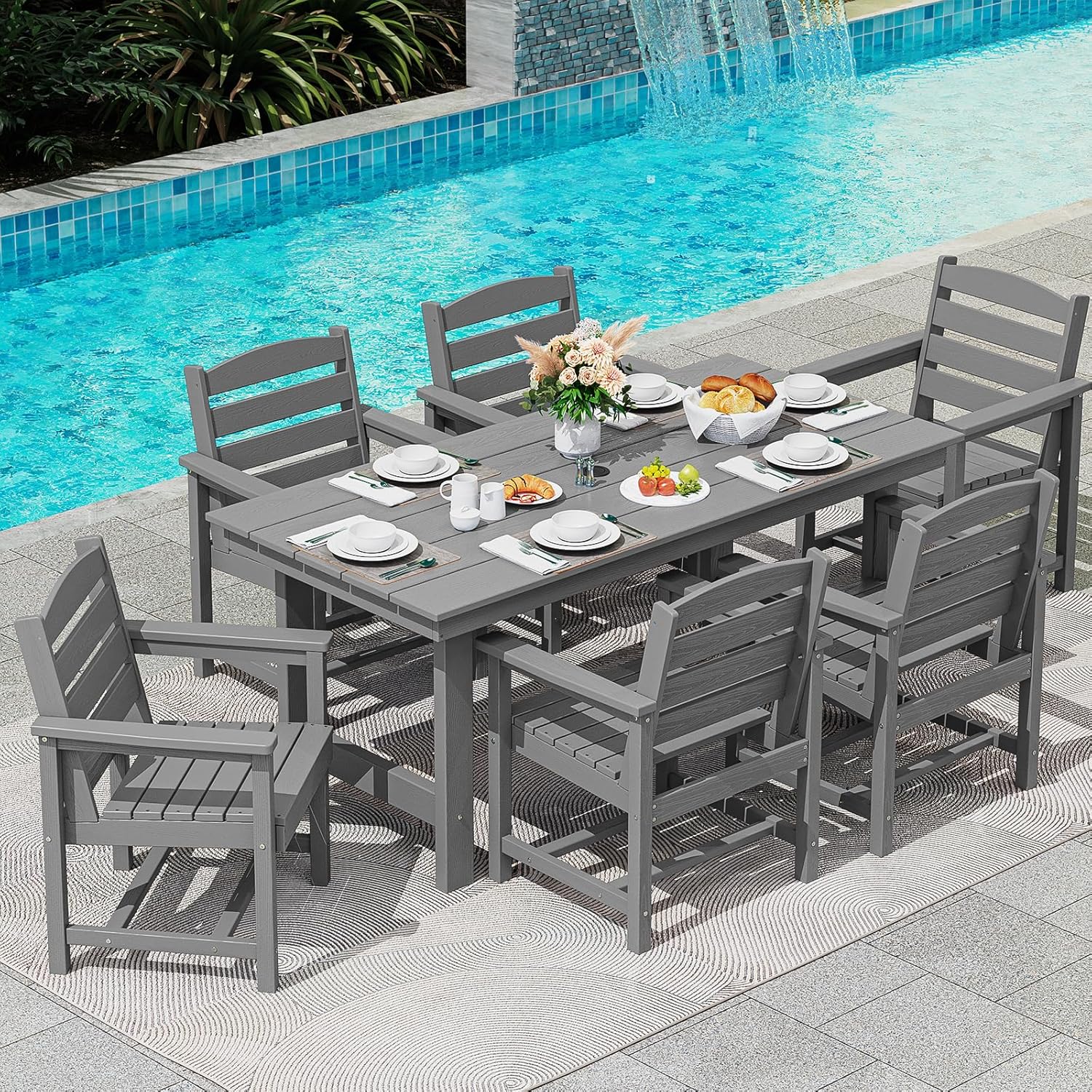 Outdoor HDPE Dining Table Set, 7-Piece Outdoor Dining Table Sets