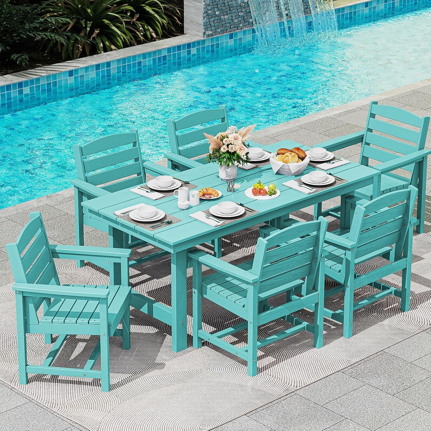Outdoor HDPE Dining Table Set, 7-Piece Outdoor Dining Table Sets