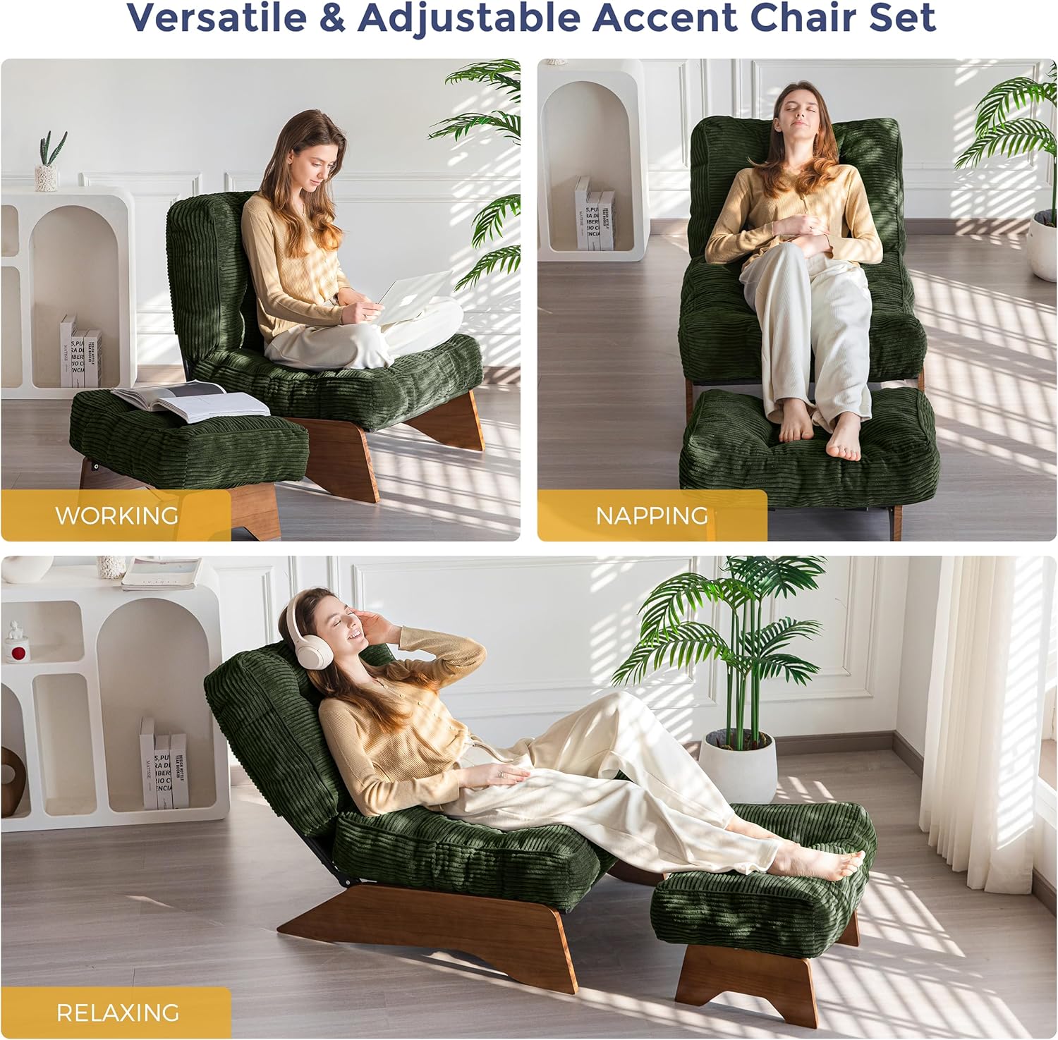 Accent Chair with Ottoman Adjustable Backrest,