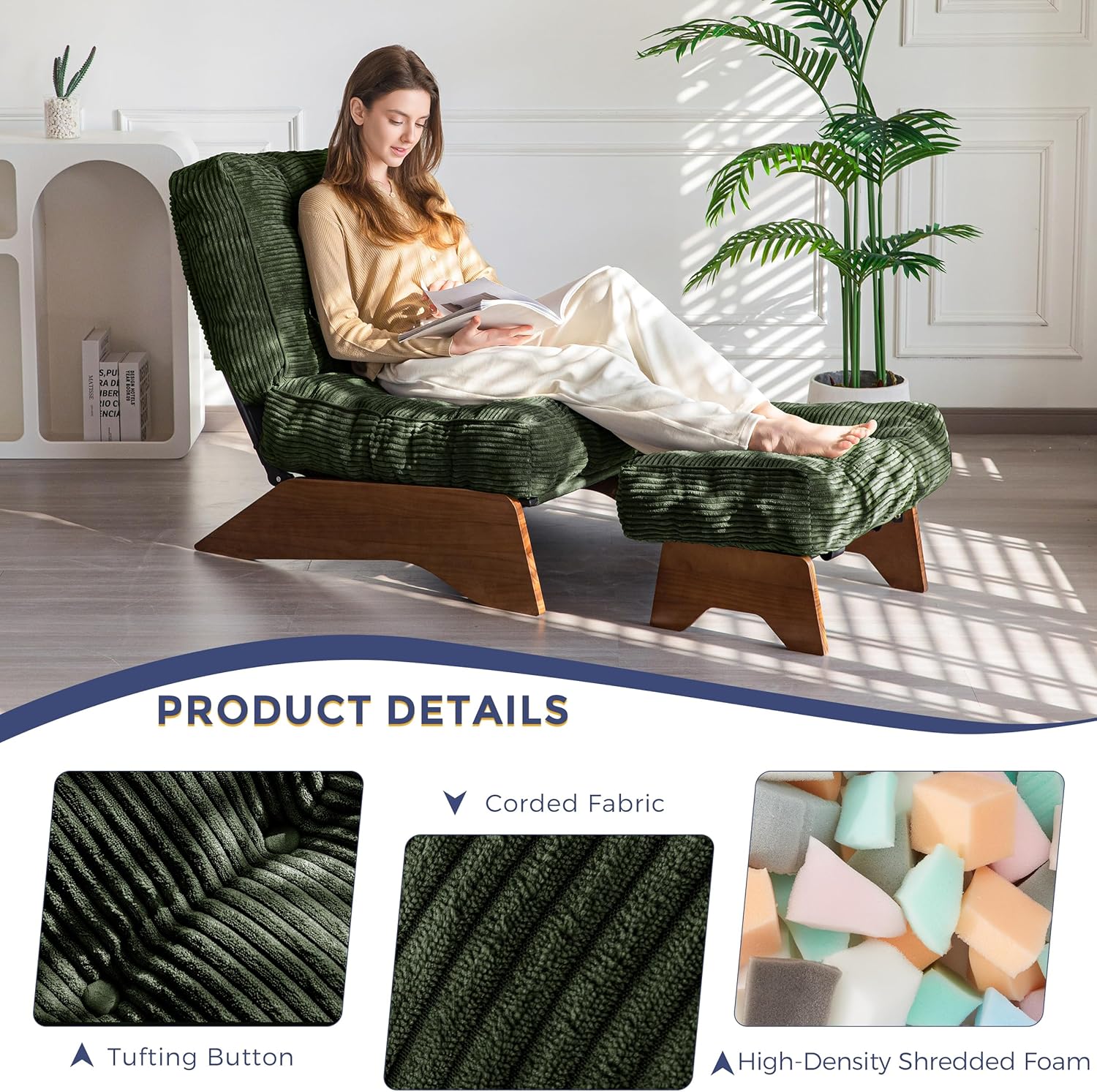 Accent Chair with Ottoman Adjustable Backrest,