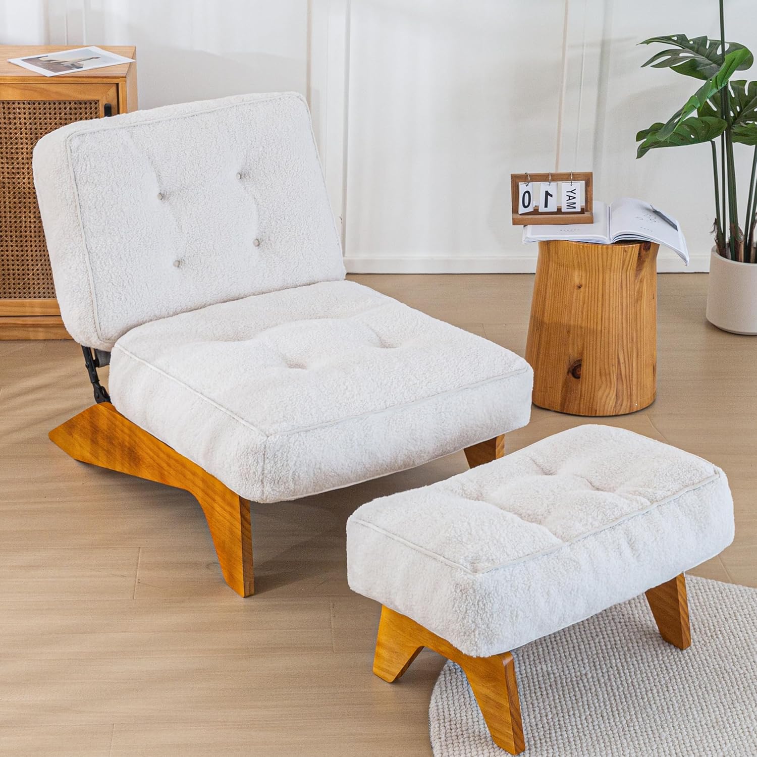 Accent Chair with Ottoman Adjustable Backrest,