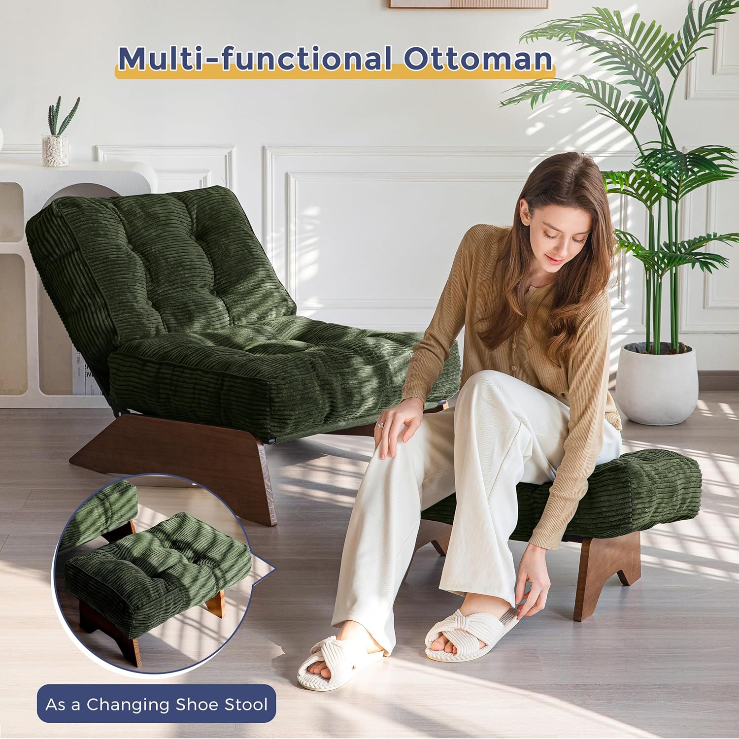 Accent Chair with Ottoman Adjustable Backrest,