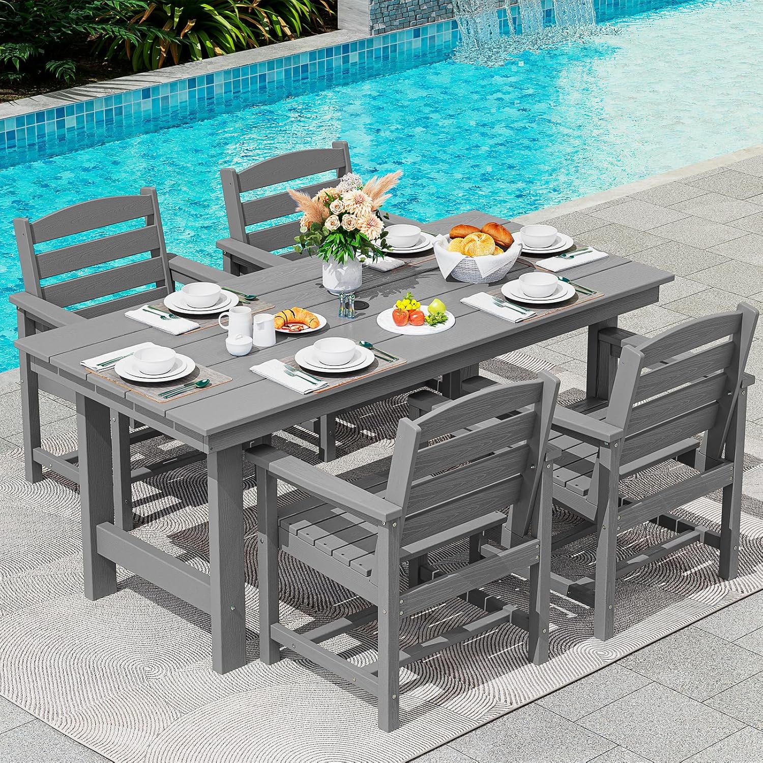 Outdoor HDPE Dining Table Set, 7-Piece Outdoor Dining Table Sets