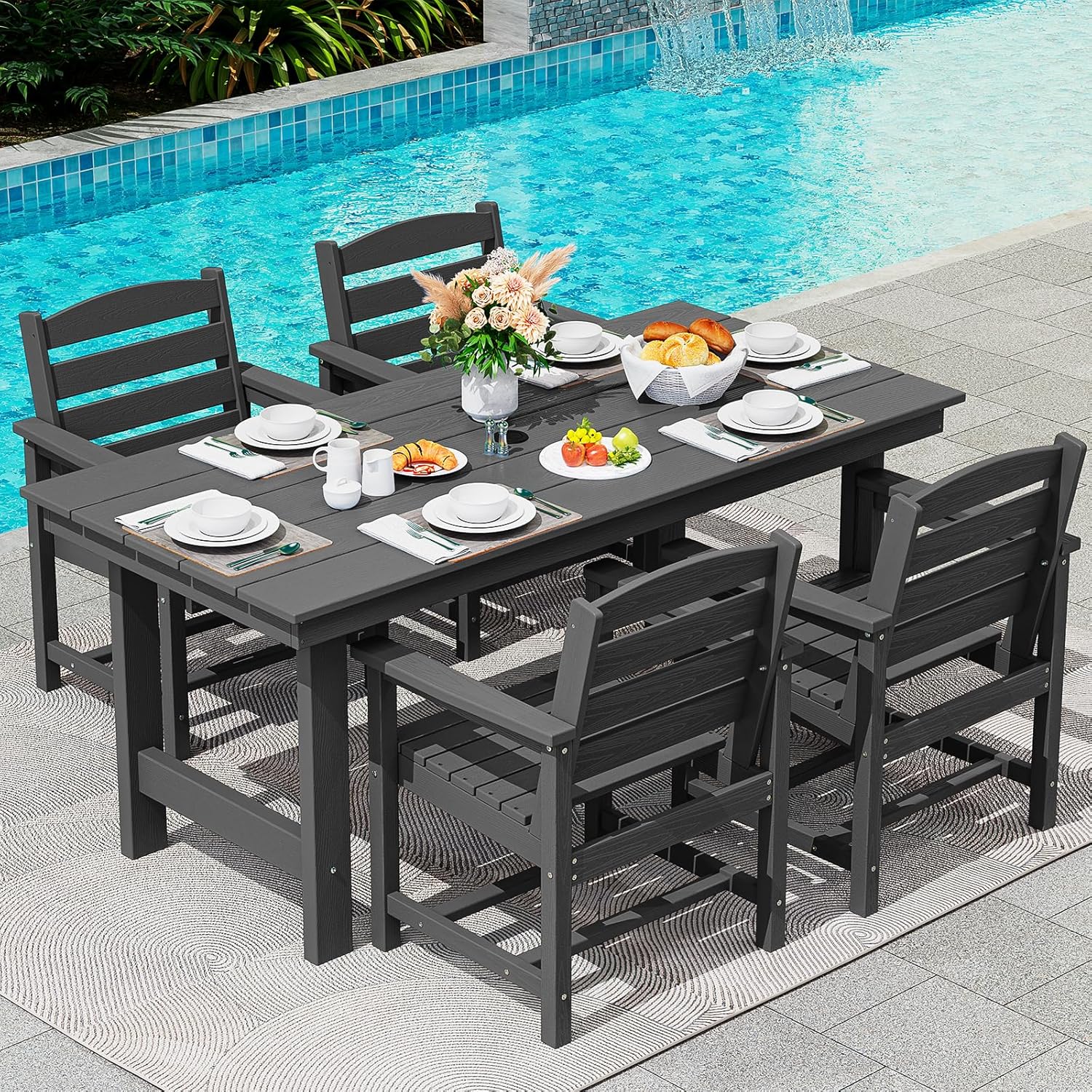 Outdoor HDPE Dining Table Set, 7-Piece Outdoor Dining Table Sets