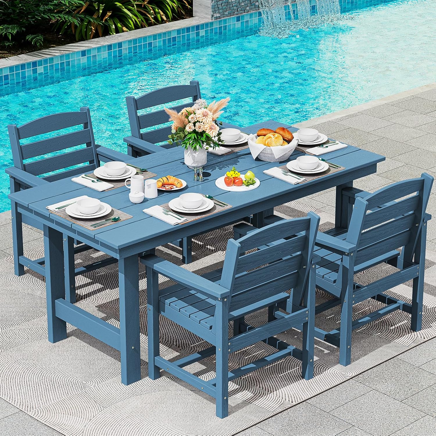 Outdoor HDPE Dining Table Set, 7-Piece Outdoor Dining Table Sets