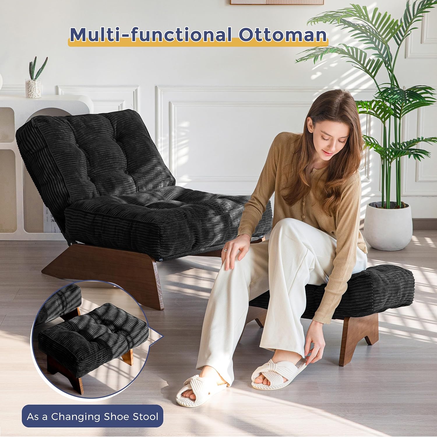 Accent Chair with Ottoman Adjustable Backrest,